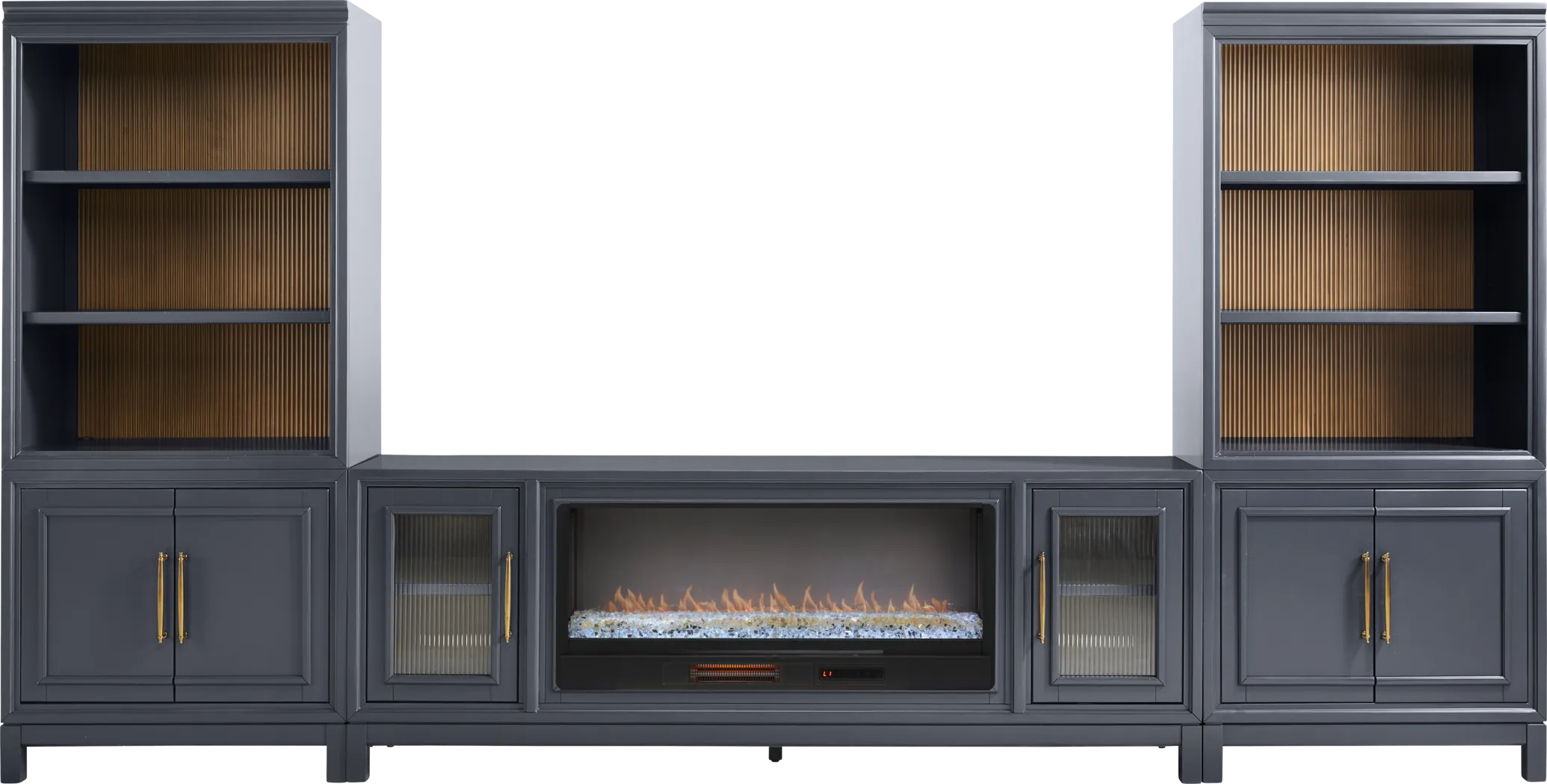 Albion Blue 4 Pc Wall Unit with 84 in. Console and Electric Fireplace - Thumbnail - Image 1