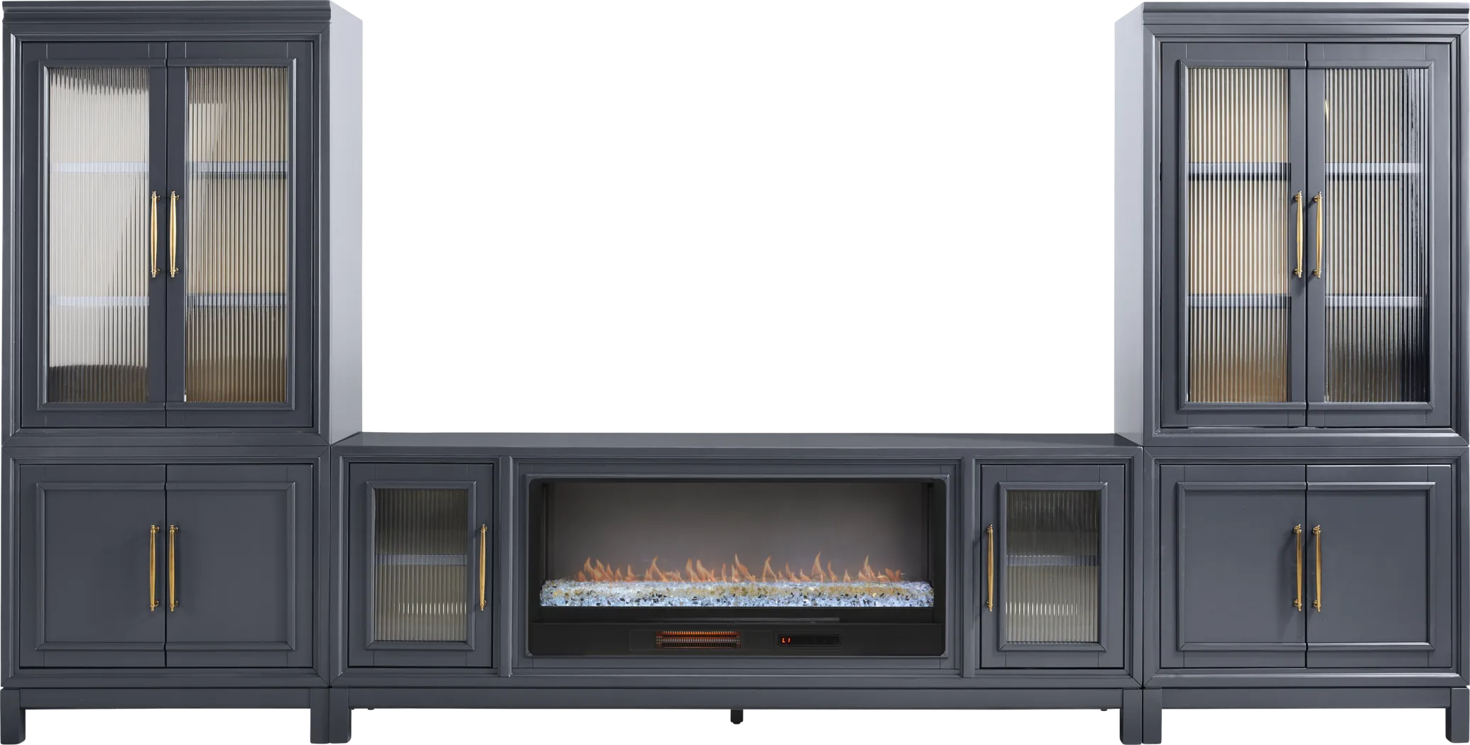 Albion Blue 4 Pc Wall Unit with 84 in. Console and Electric Fireplace - Thumbnail - Image 1