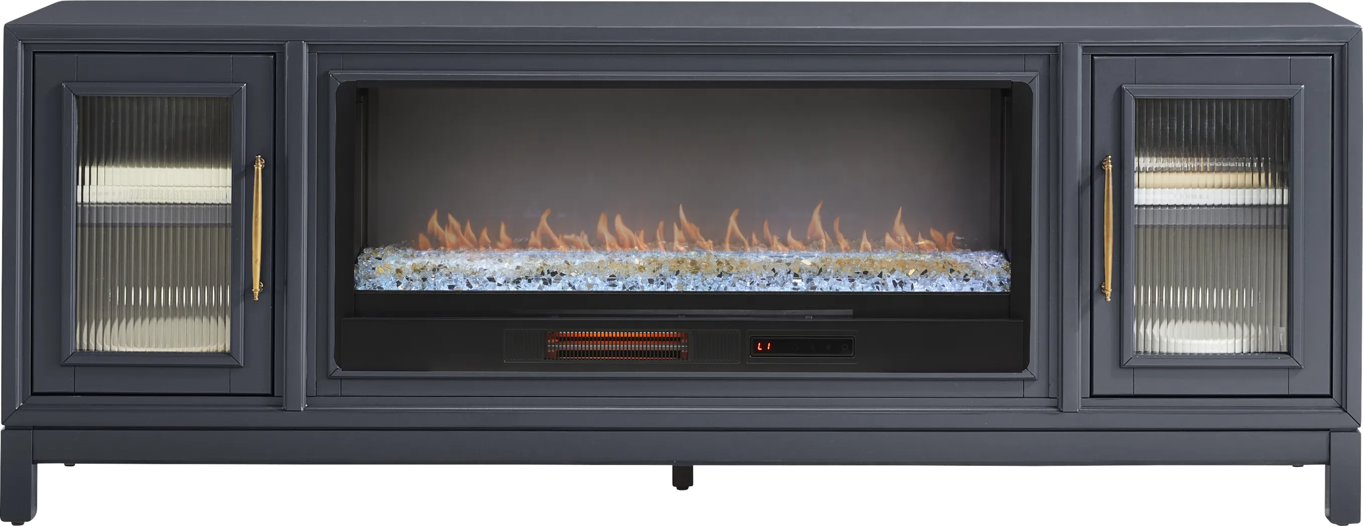 Albion Blue 84 in. Console with Electric Fireplace - Thumbnail - Image 1