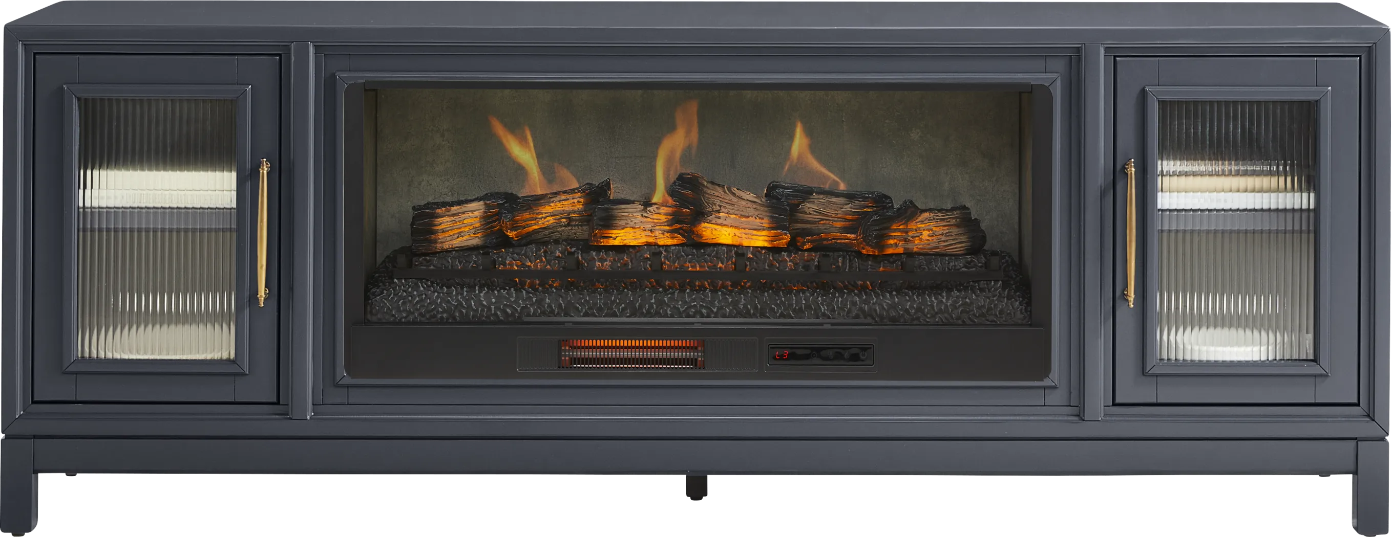 Albion Blue 84 in. Console with Electric Log Fireplace - Image 1