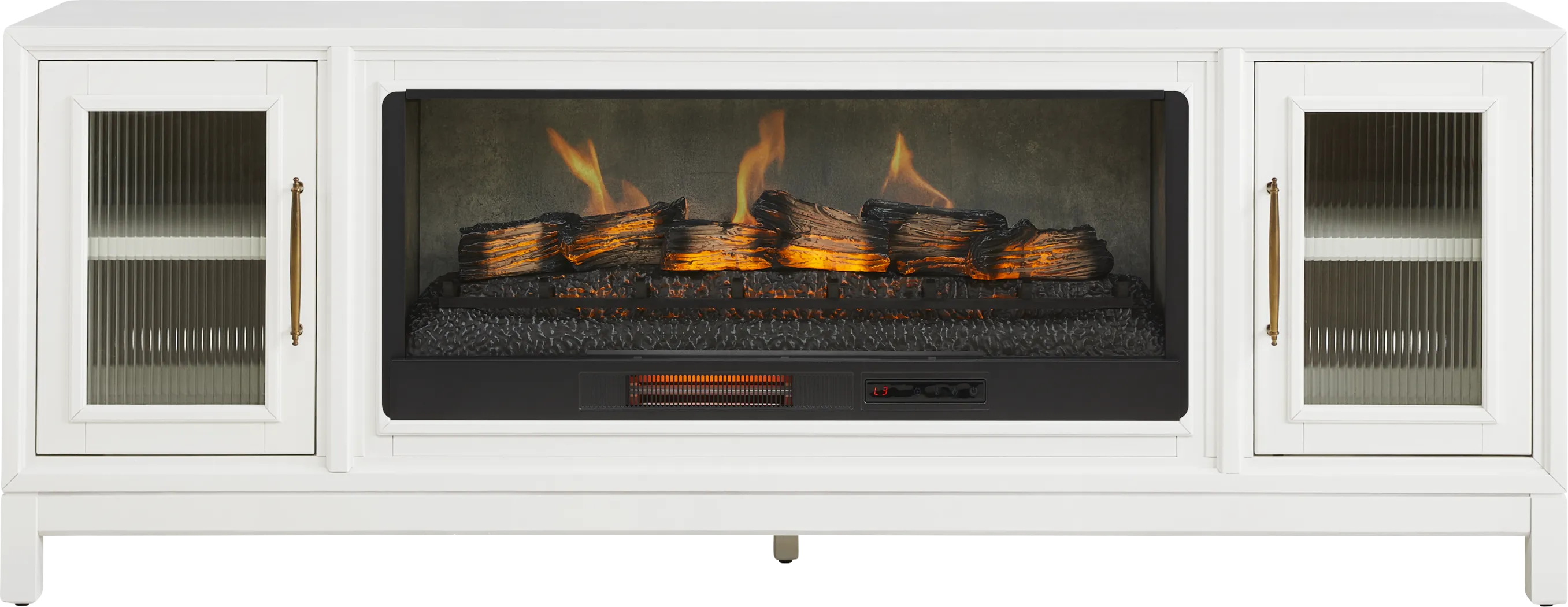 Albion White 84 in. Console with Electric Log Fireplace - Image 1