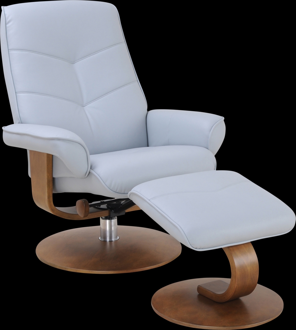 Aldays Light Blue Recliner & Ottoman - Thumbnail - Image 1