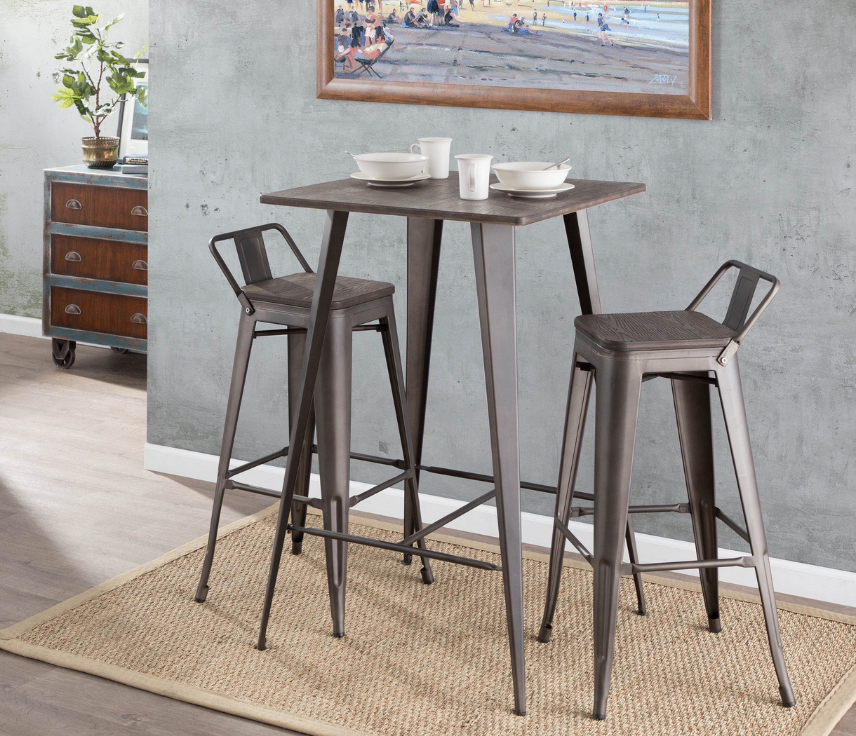 Aldersyde Espresso 3 Pc Low Back Bar Height Table Set - Thumbnail - Image 4