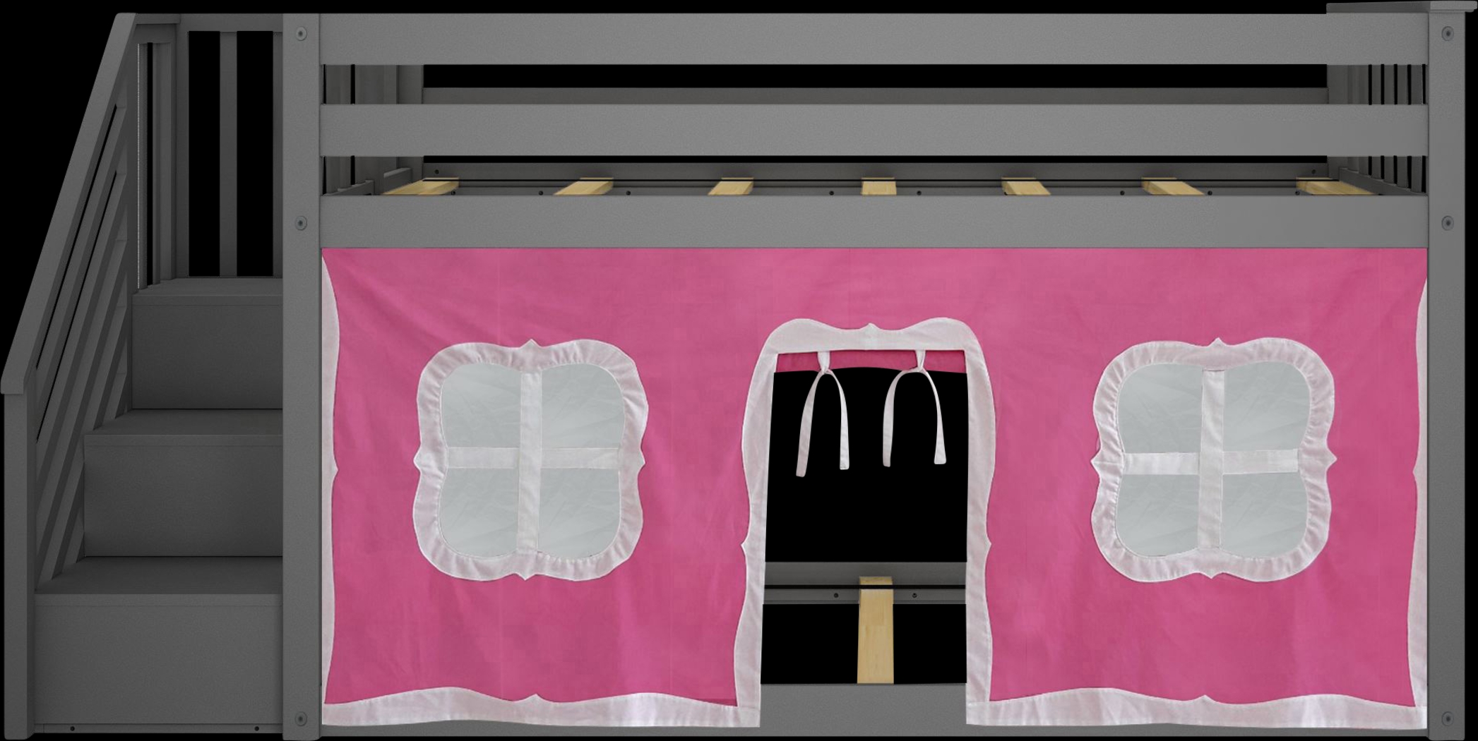 Kids Alekos White Twin/Twin Low Bunk Bed with Staircase and Blue Tent - Thumbnail - Image 4