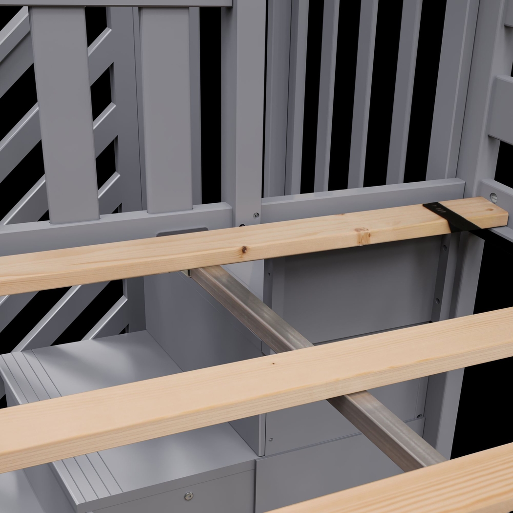 Kids Alekos White Twin/Twin Low Bunk Bed with Staircase and Blue Tent - Thumbnail - Image 6