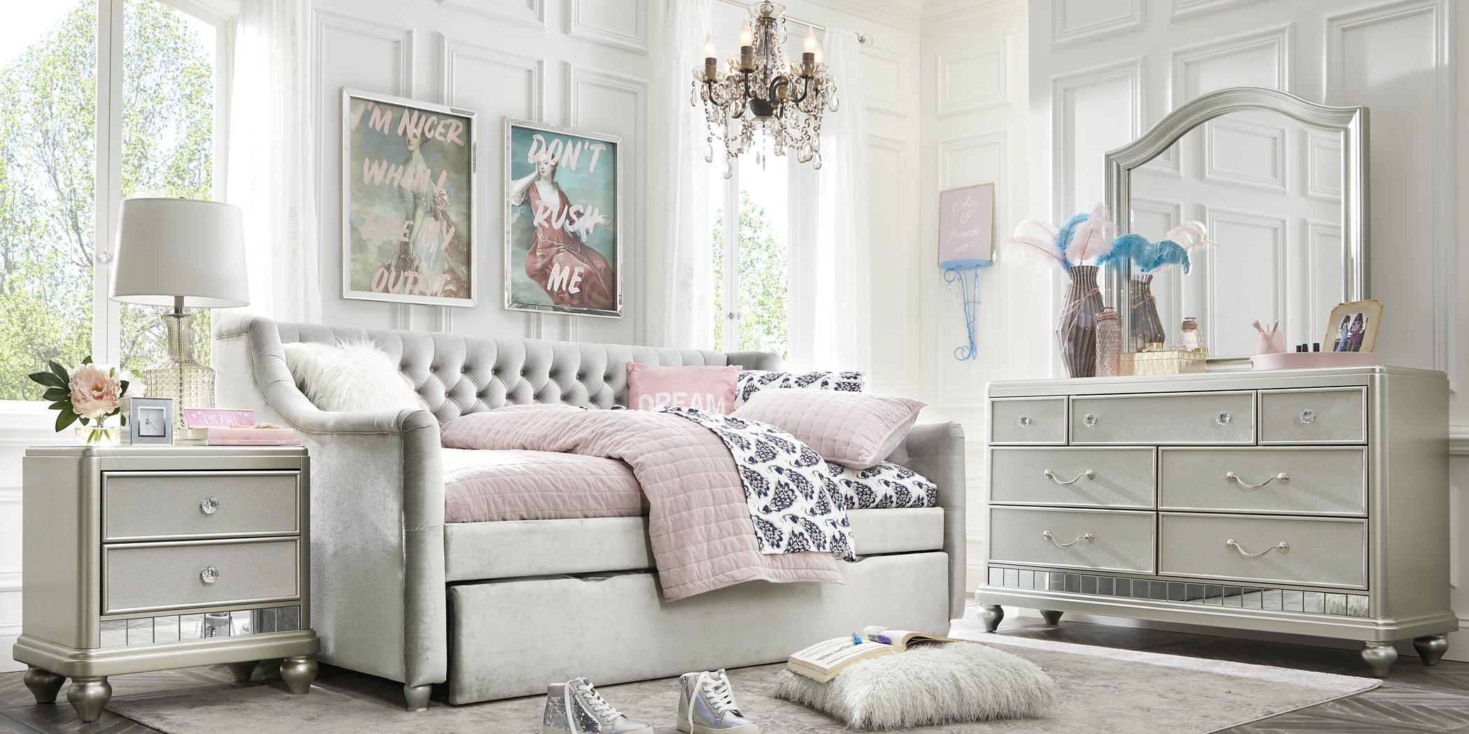 Alena Silver Twin Daybed with Twin Storage Trundle - Thumbnail - Image 3