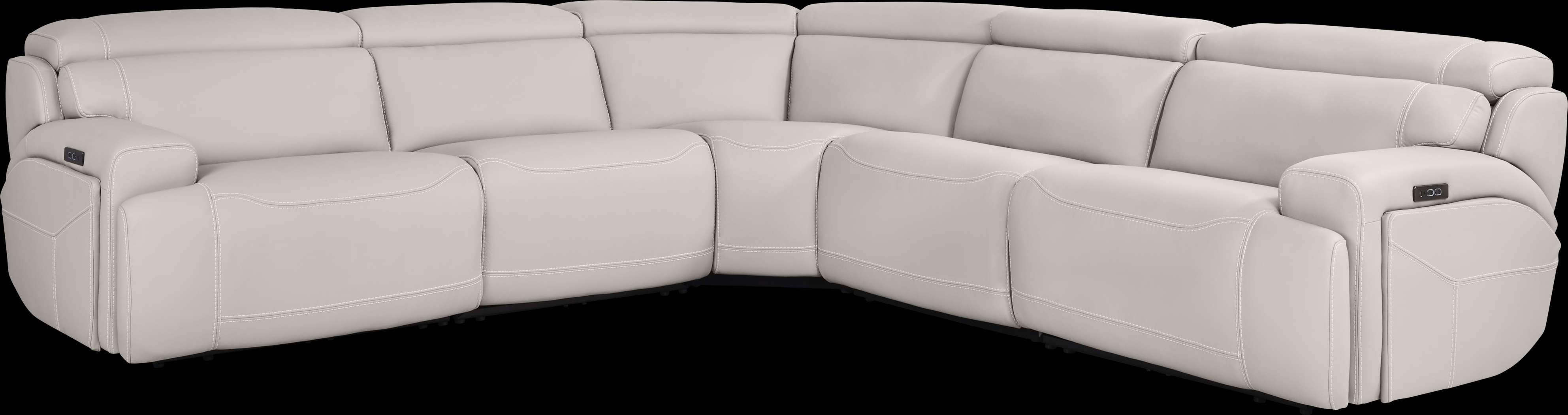 Alessio Light Gray Leather 5 Pc Dual Power Reclining Sectional - Thumbnail - Image 1