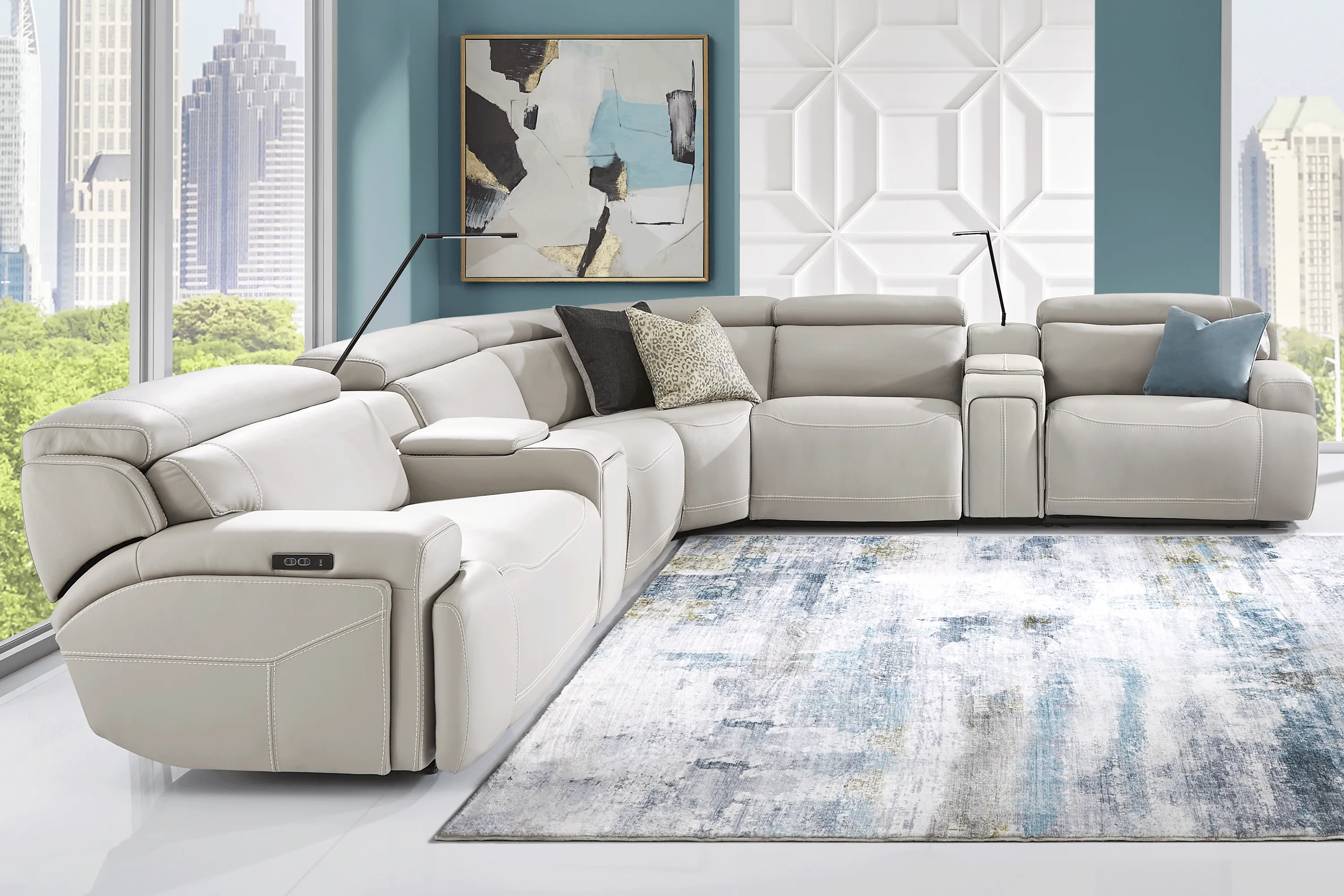 Alessio Light Gray Leather 10 Pc Dual Power Reclining Sectional Living Room - Thumbnail - Image 1