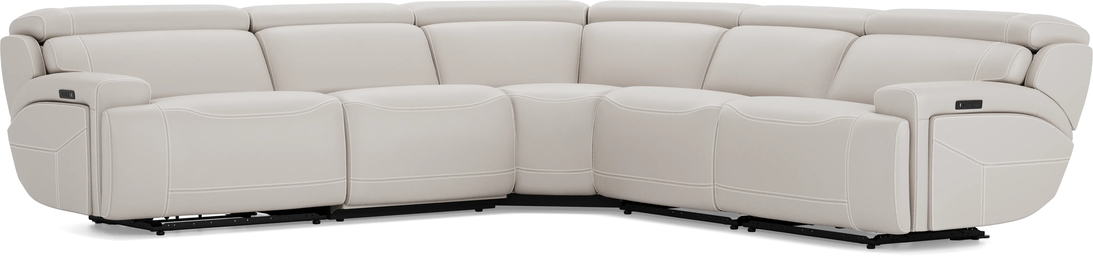 Alessio Light Gray Leather 5 Pc Dual Power Reclining Sectional - Image 4