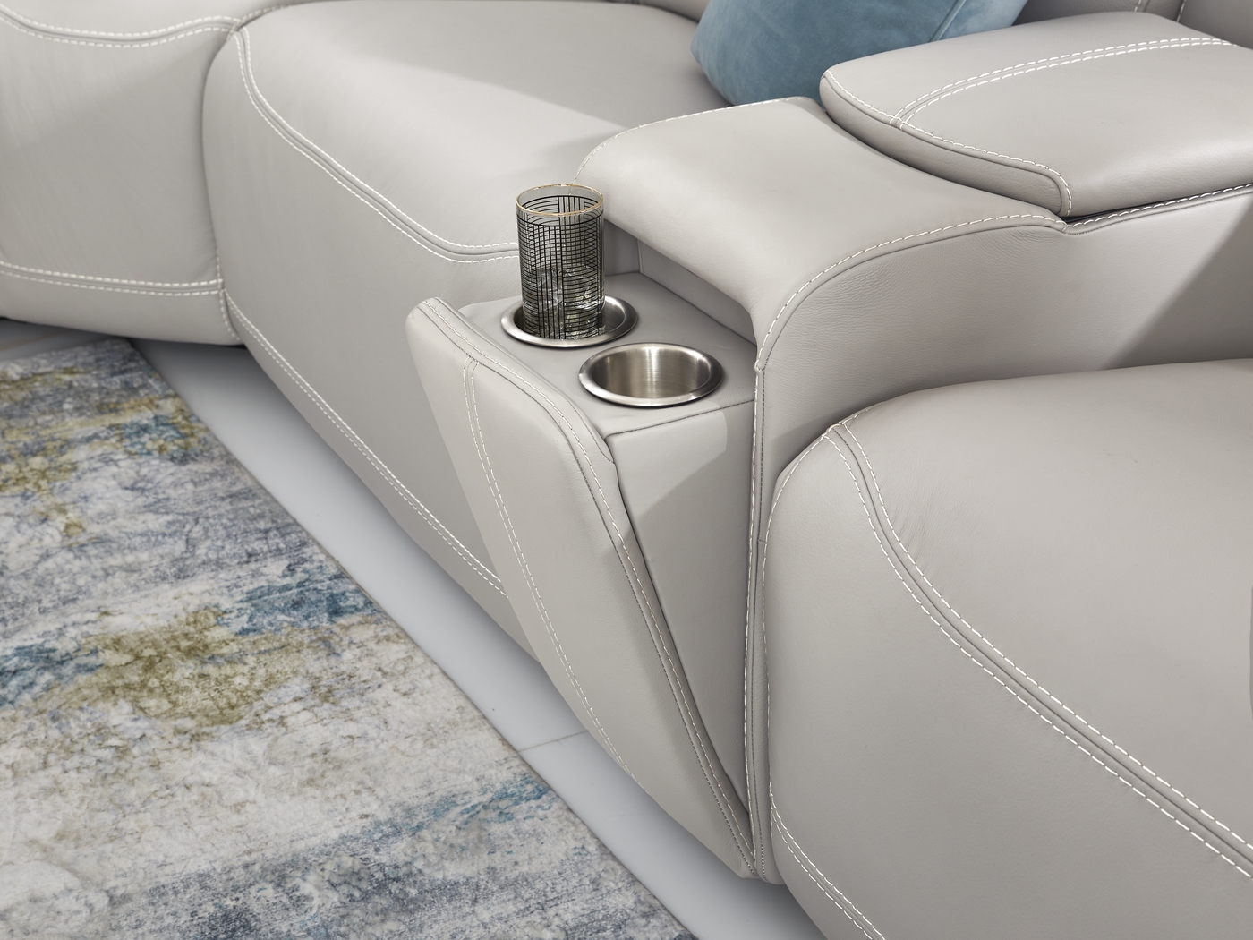 Alessio Light Gray Leather 9 Pc Dual Power Reclining Sectional Living Room - Thumbnail - Image 10