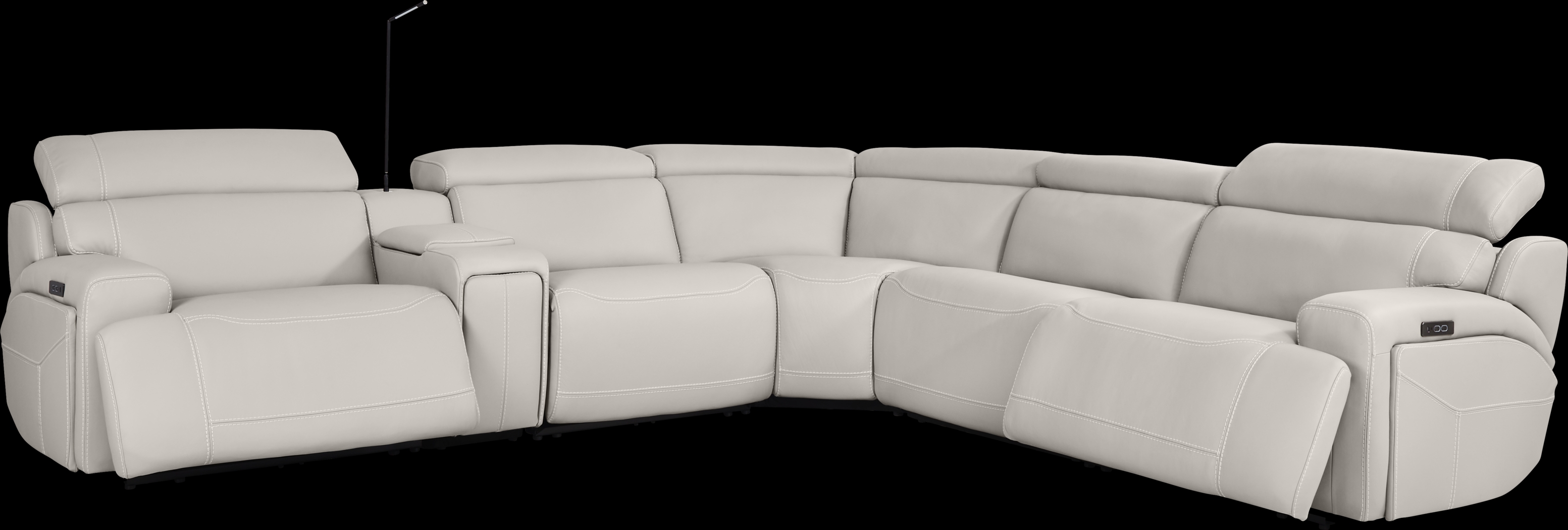 Alessio Light Gray Leather 6 Pc Dual Power Reclining Sectional - Thumbnail - Image 1