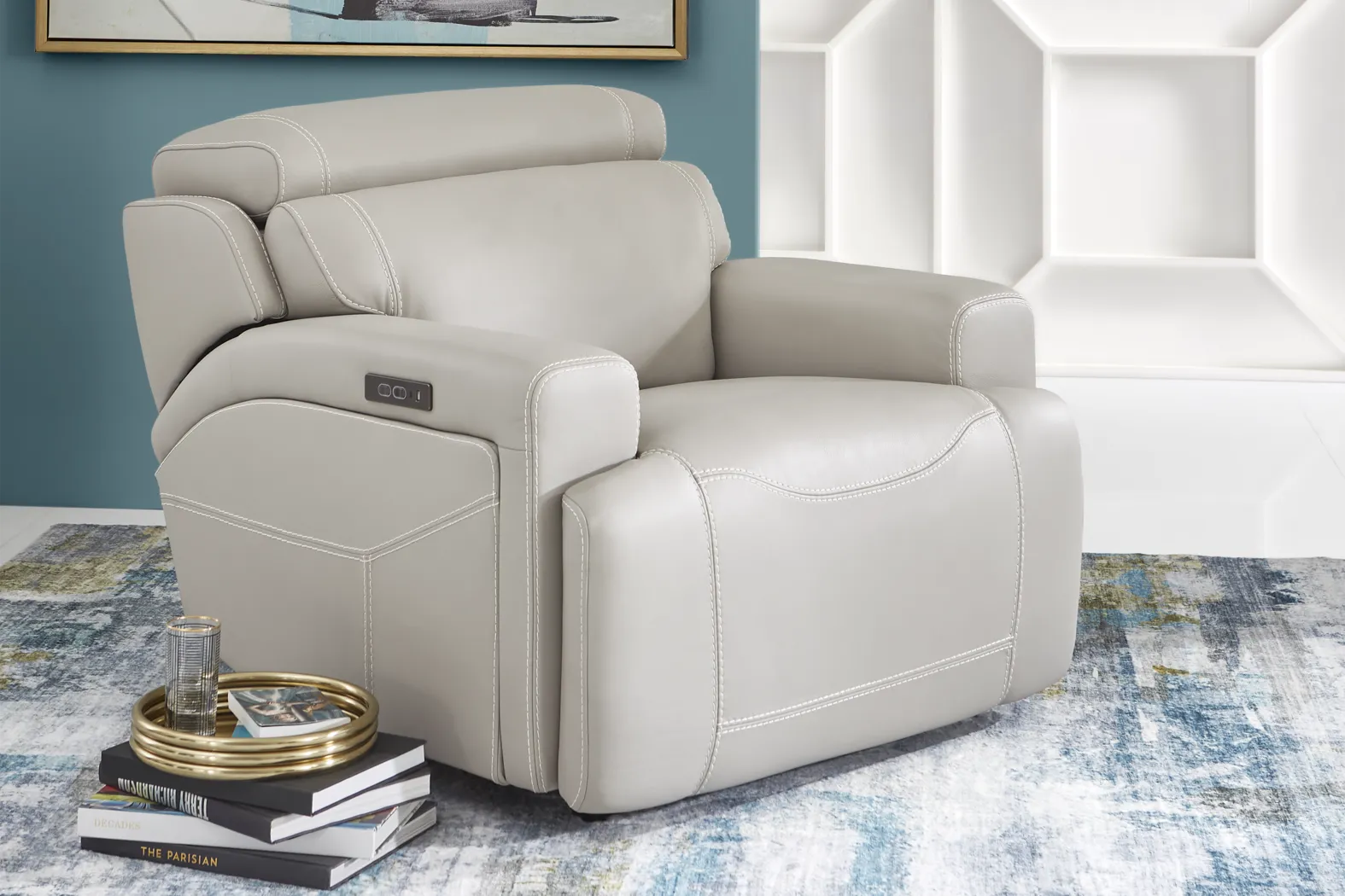 Alessio Light Gray Leather Dual Power Recliner - Image 4