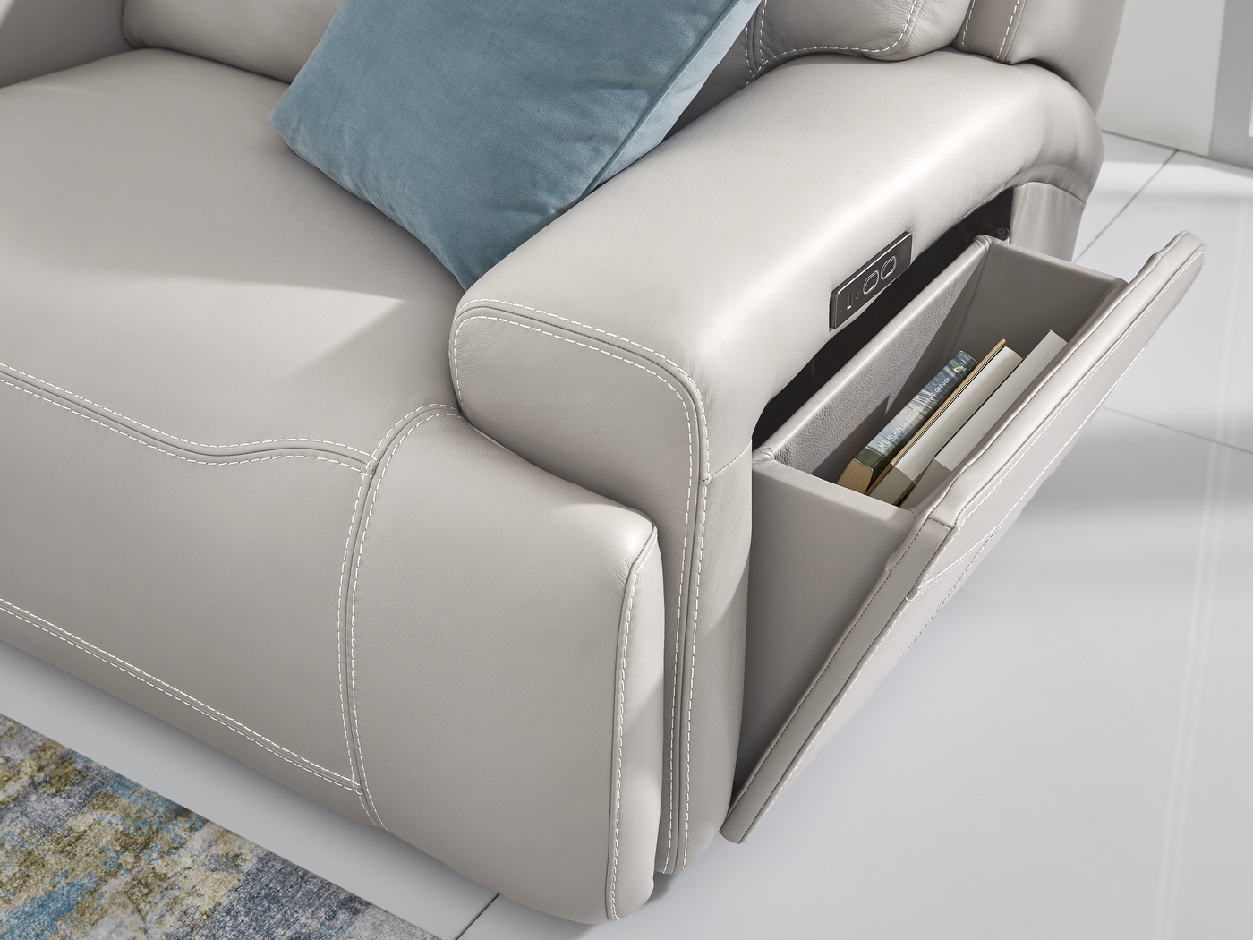 Alessio Light Gray Leather Dual Power Reclining Sofa - Thumbnail - Image 3