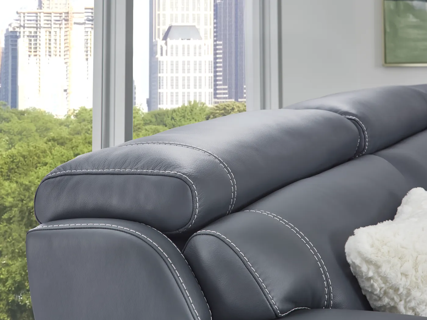 Alessio Navy Leather Dual Power Reclining Sofa - Thumbnail - Image 6