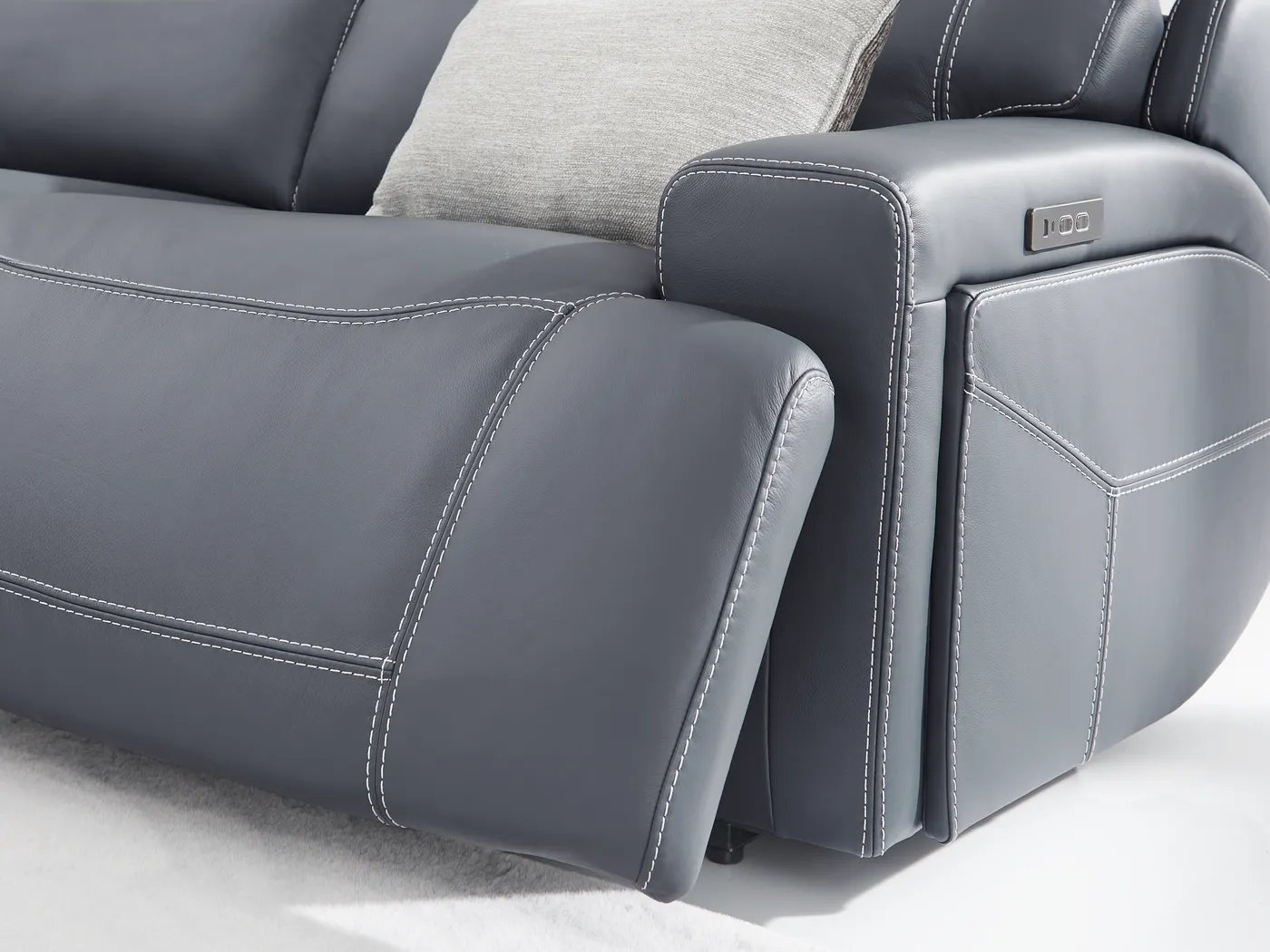 Alessio Navy Leather Dual Power Reclining Sofa - Thumbnail - Image 7