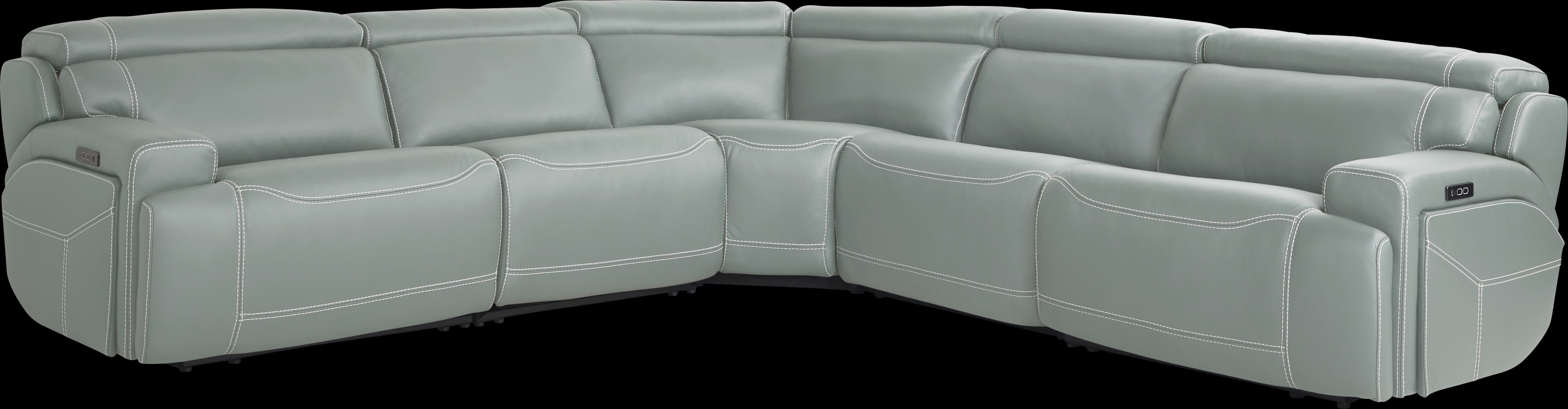 Alessio Mint Leather 5 Pc Dual Power Reclining Sectional - Thumbnail - Image 3