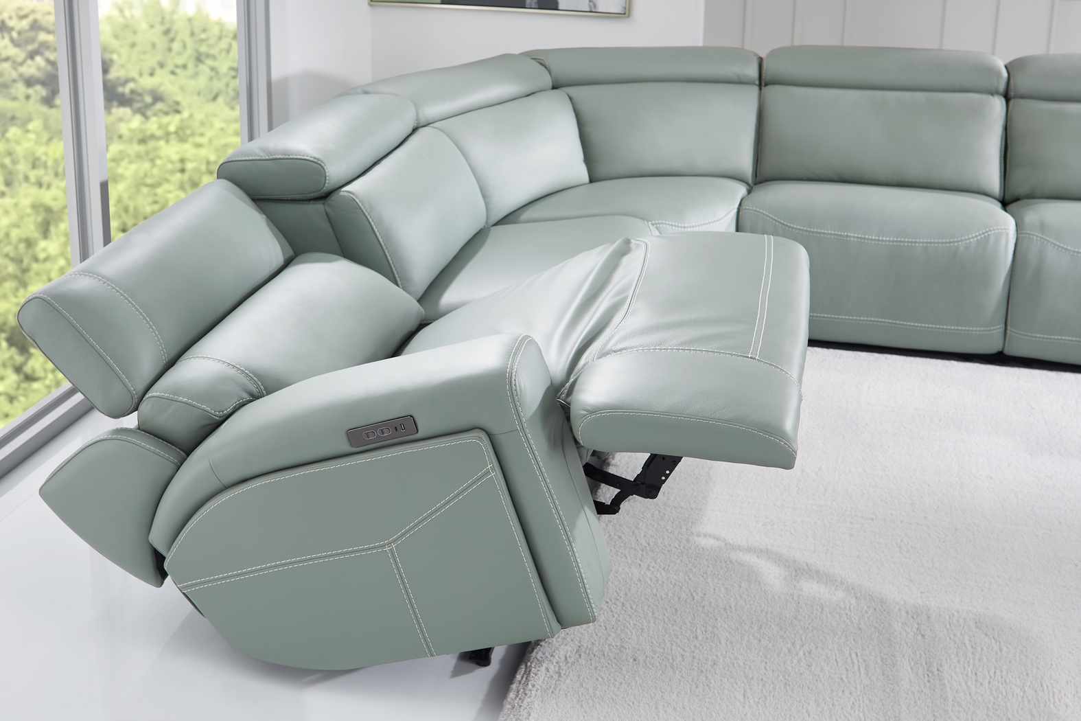 Alessio Mint Leather 5 Pc Dual Power Reclining Sectional - Thumbnail - Image 4