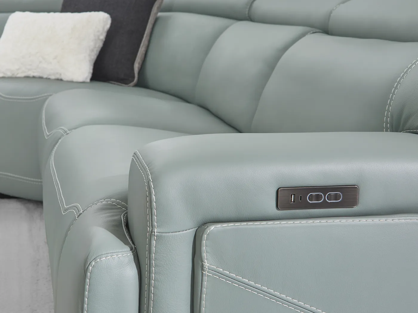 Alessio Mint Leather 9 Pc Dual Power Reclining Sectional Living Room - Thumbnail - Image 5