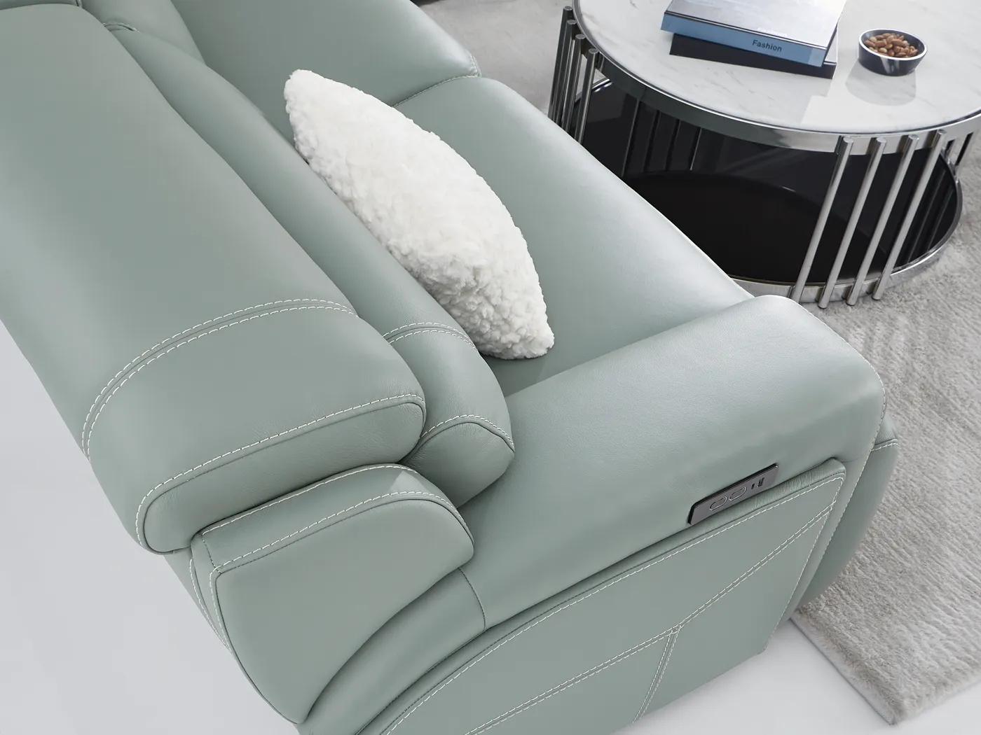 Alessio Mint Leather 9 Pc Dual Power Reclining Sectional Living Room - Thumbnail - Image 6