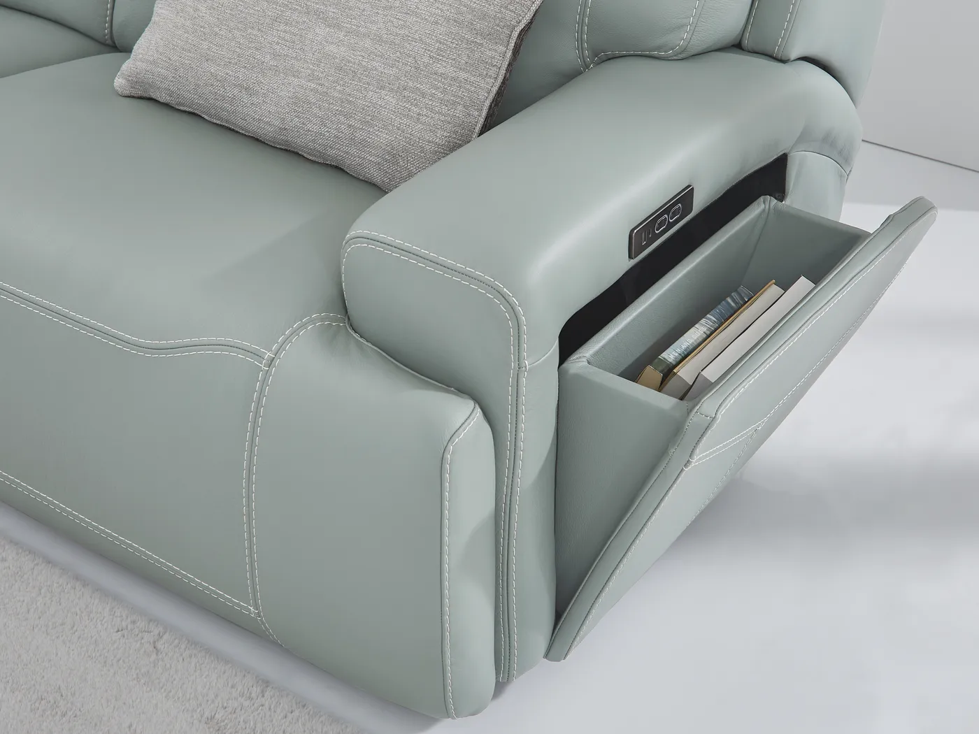 Alessio Mint Leather 9 Pc Dual Power Reclining Sectional Living Room - Thumbnail - Image 9