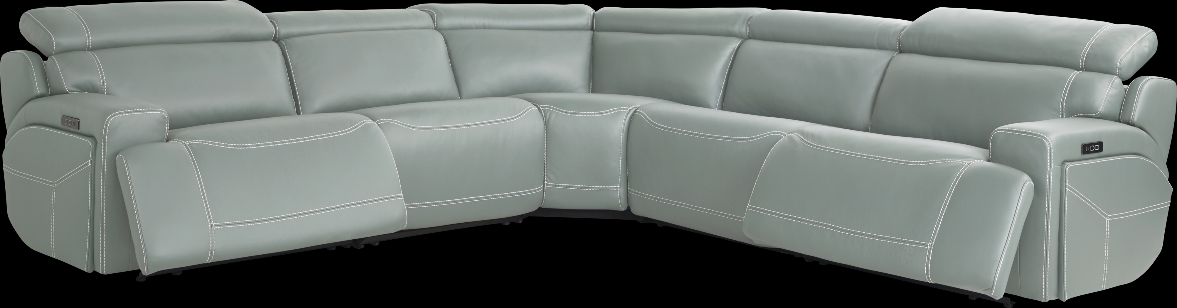 Alessio Mint Leather 5 Pc Dual Power Reclining Sectional - Thumbnail - Image 1