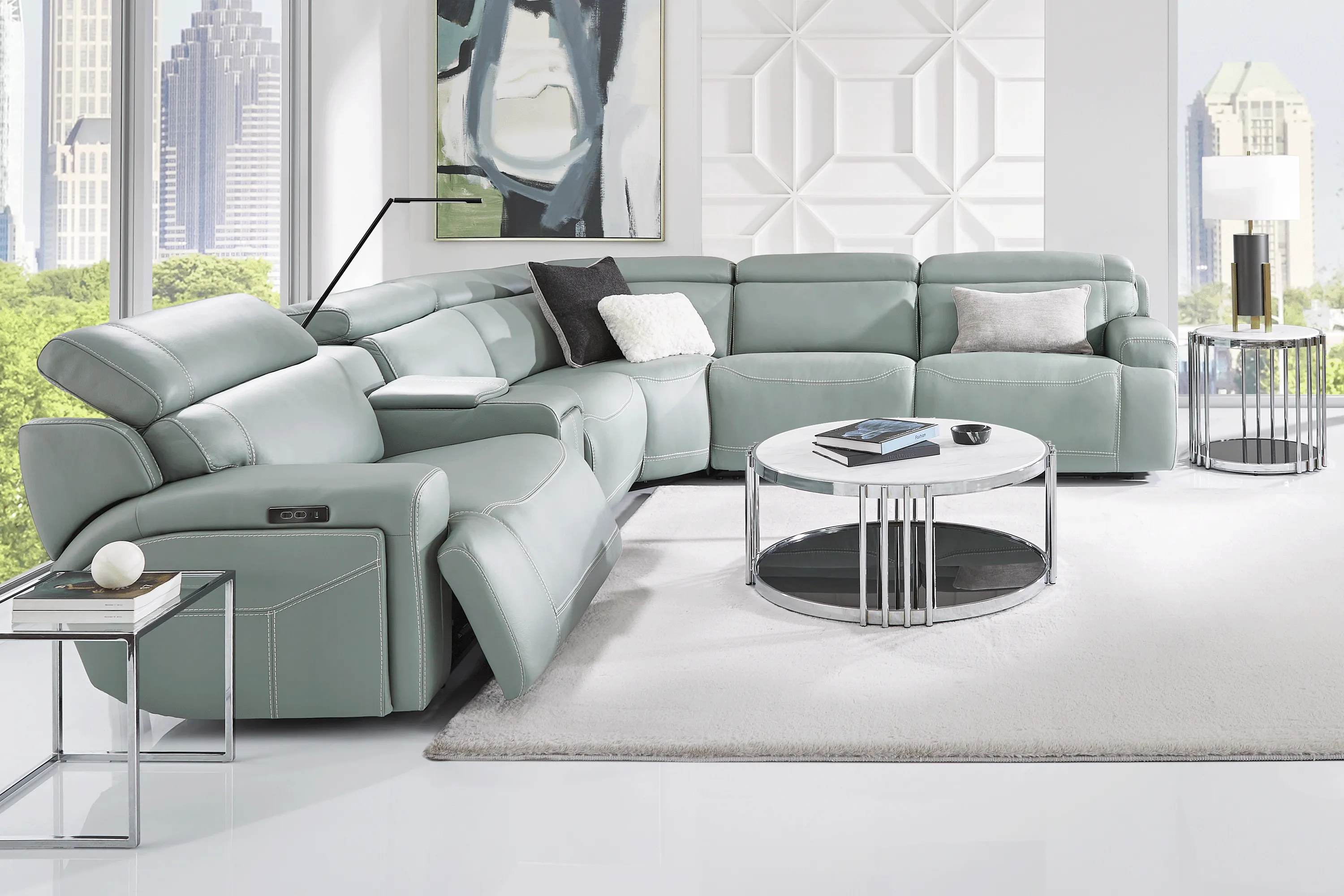 Cindy Crawford Alessio Mint Green Leather 6 Pc Dual Power