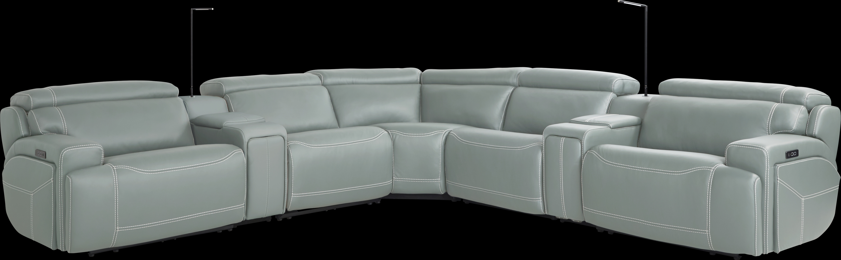 Alessio Mint Leather 7 Pc Dual Power Reclining Sectional - Thumbnail - Image 3