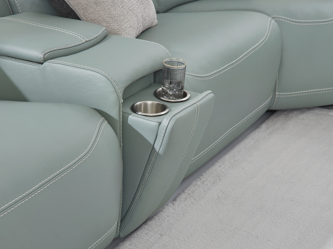 Alessio Mint Leather 7 Pc Dual Power Reclining Sectional - Thumbnail - Image 4