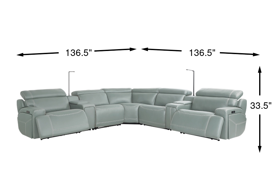 Cindy Crawford Alessio Mint Green Leather 7 Pc Dual Power