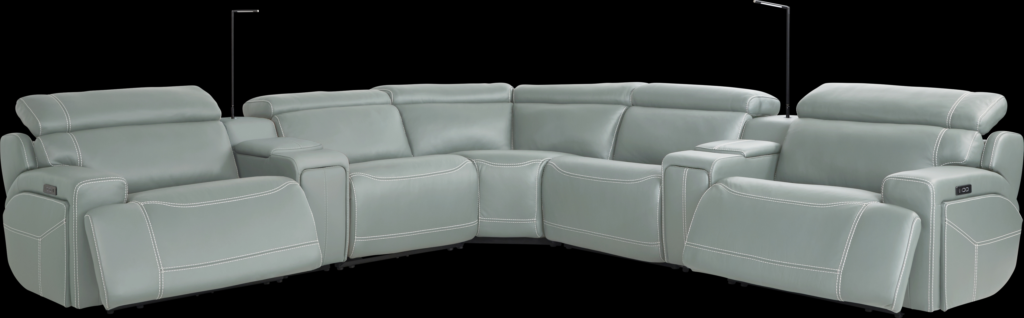 Alessio Mint Leather 7 Pc Dual Power Reclining Sectional - Thumbnail - Image 1