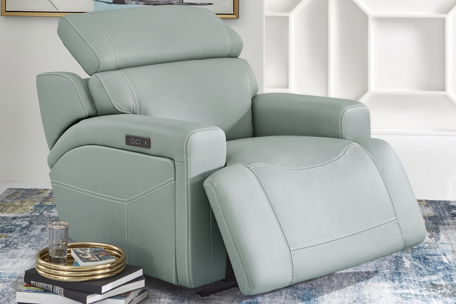 Alessio Mint Leather Dual Power Recliner - Thumbnail - Image 3