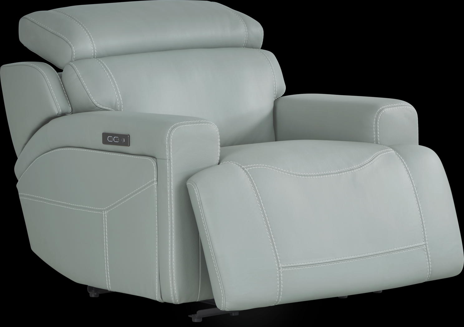 Alessio Mint Leather Dual Power Recliner - Thumbnail - Image 1