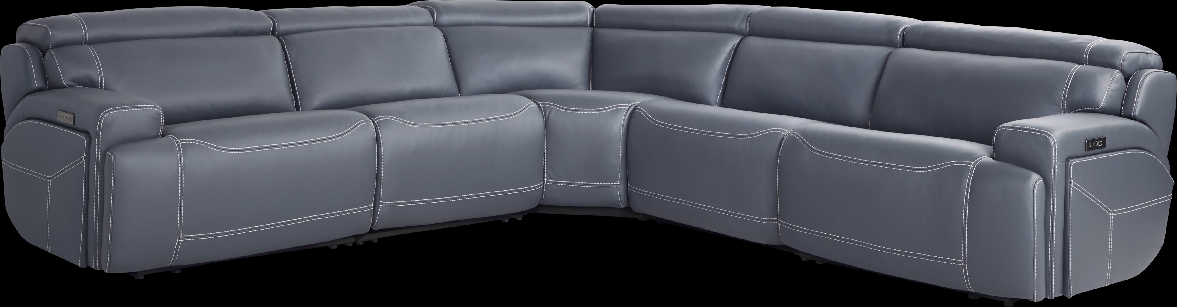 Alessio Navy Leather 5 Pc Dual Power Reclining Sectional - Thumbnail - Image 1