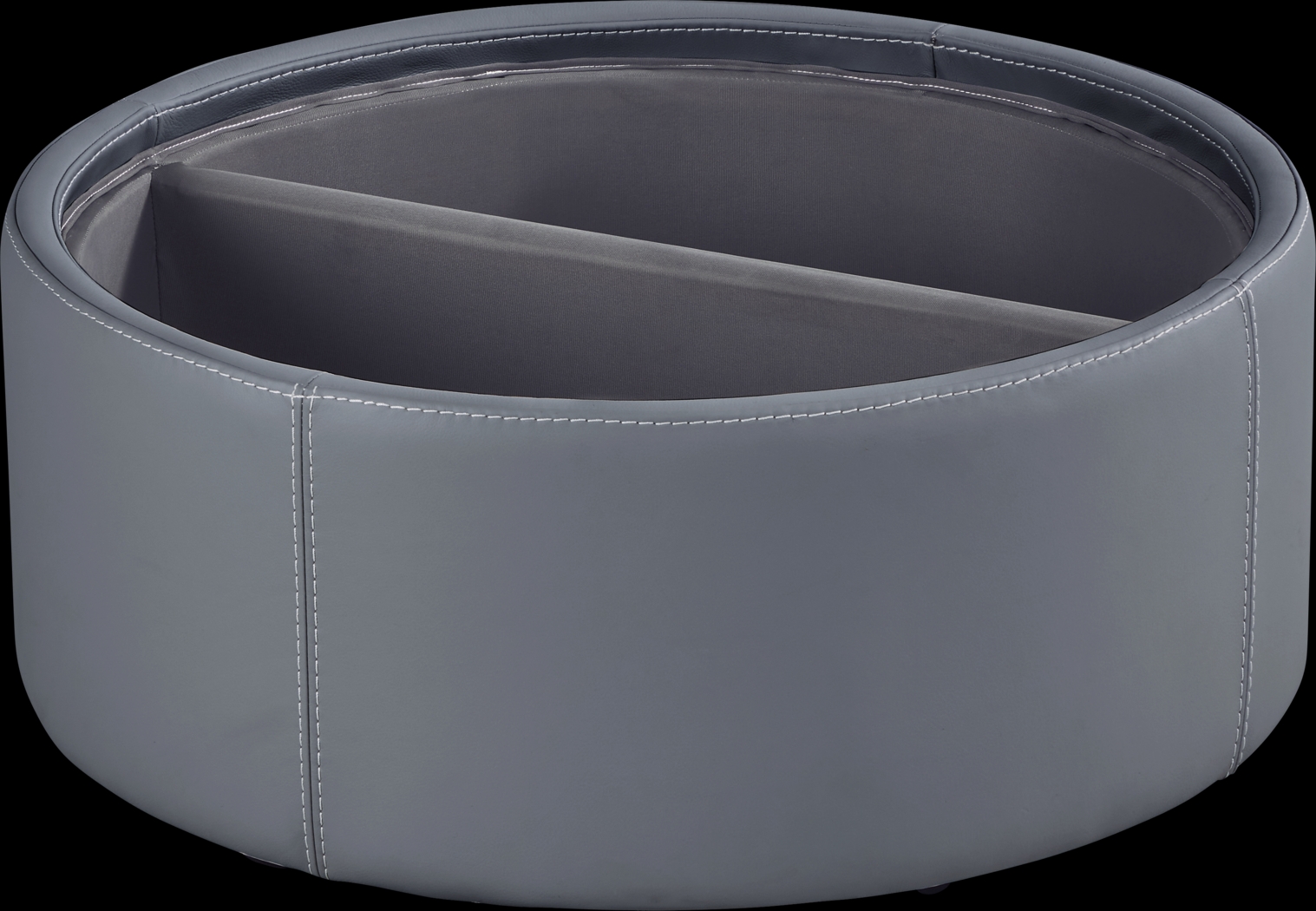 Alessio Navy Leather Cocktail Storage Ottoman - Thumbnail - Image 2