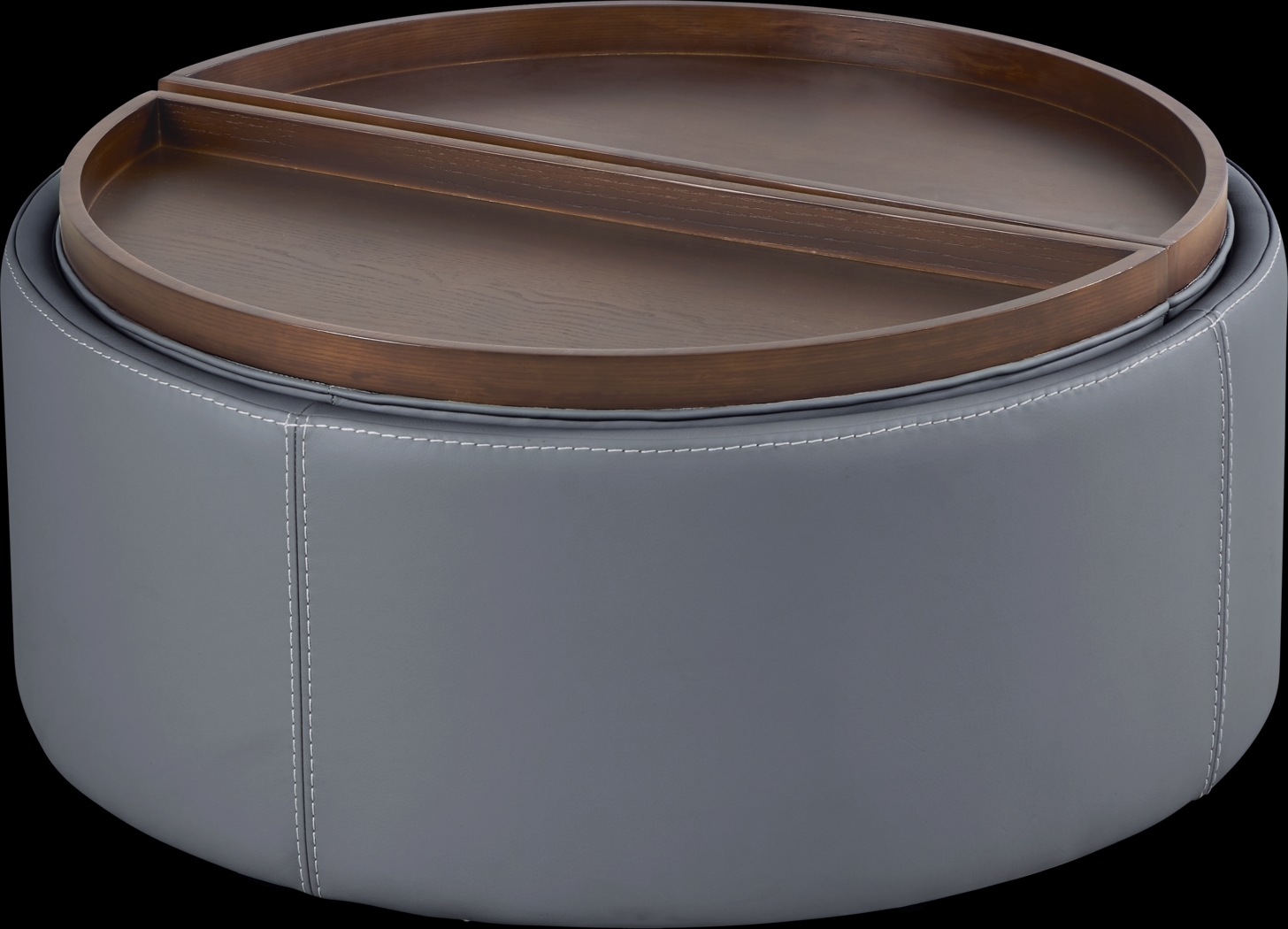 Alessio Navy Leather Cocktail Storage Ottoman - Thumbnail - Image 3