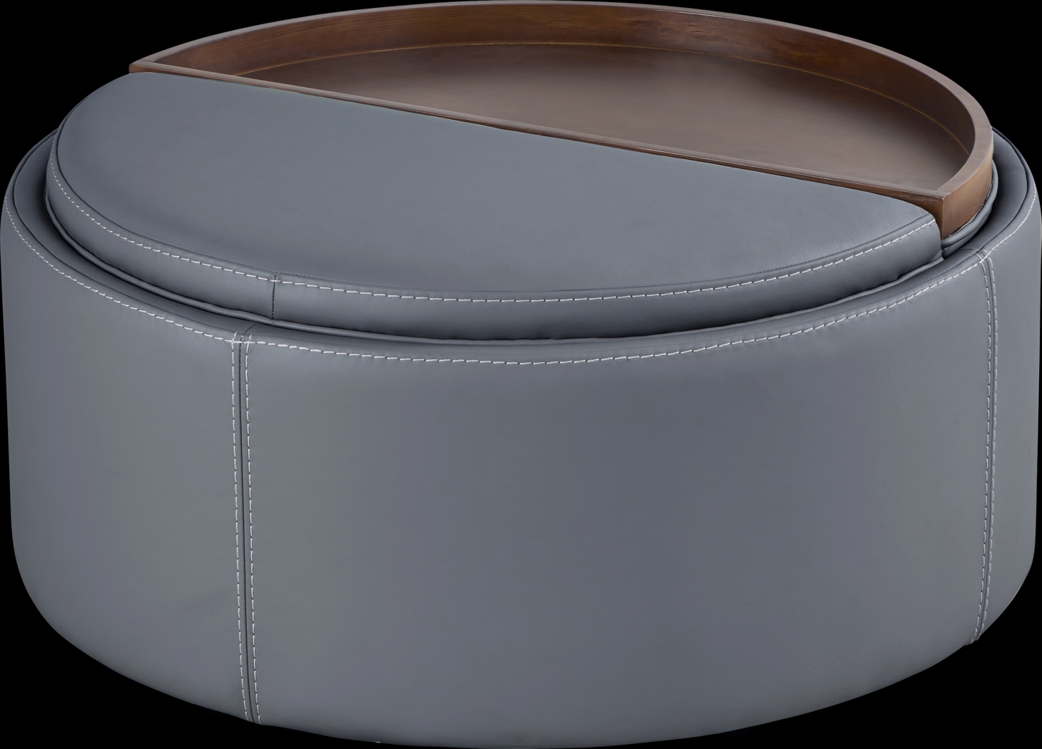 Alessio Navy Leather Cocktail Storage Ottoman - Thumbnail - Image 4