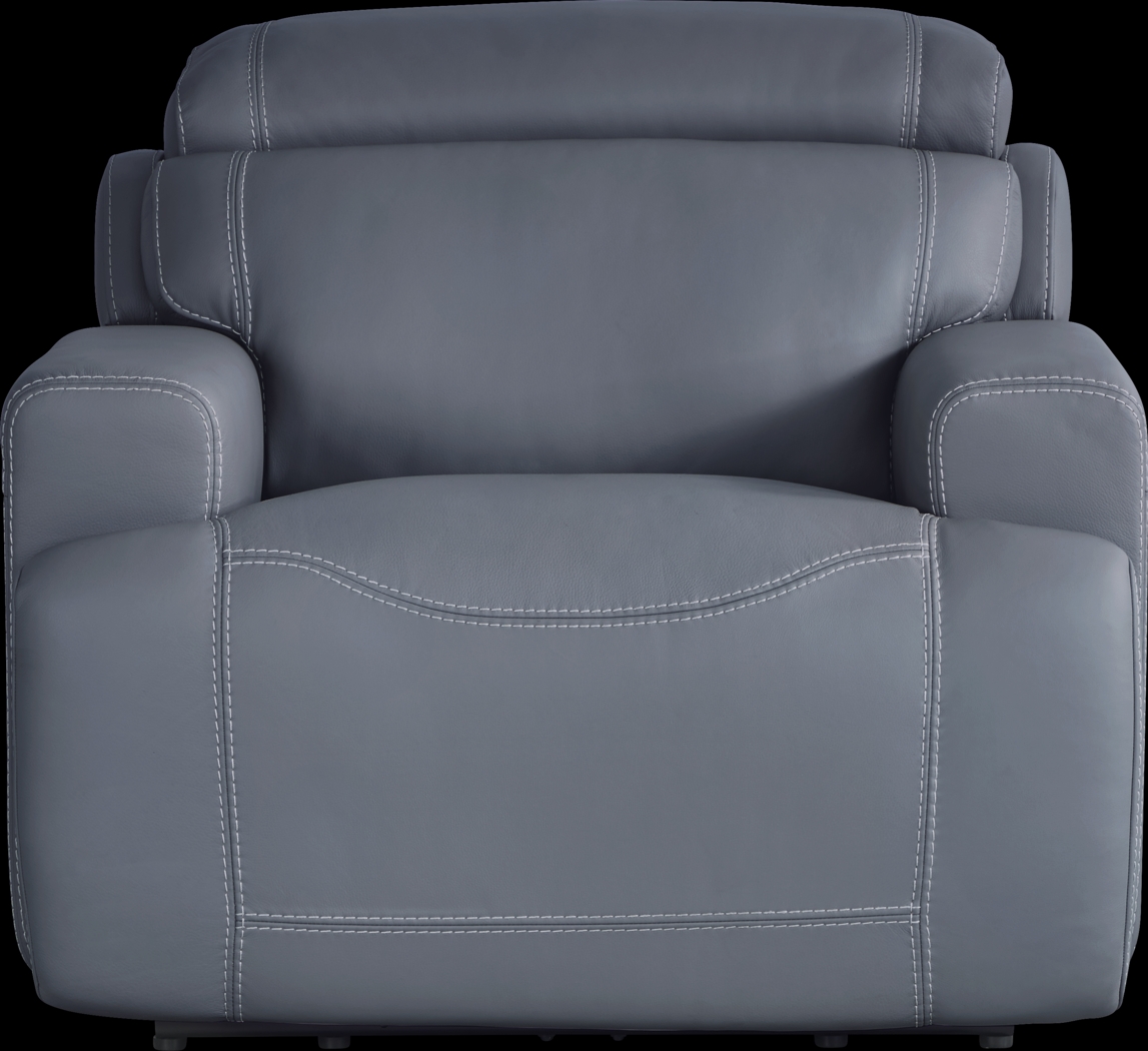 Alessio Navy Leather Dual Power Recliner - Thumbnail - Image 2