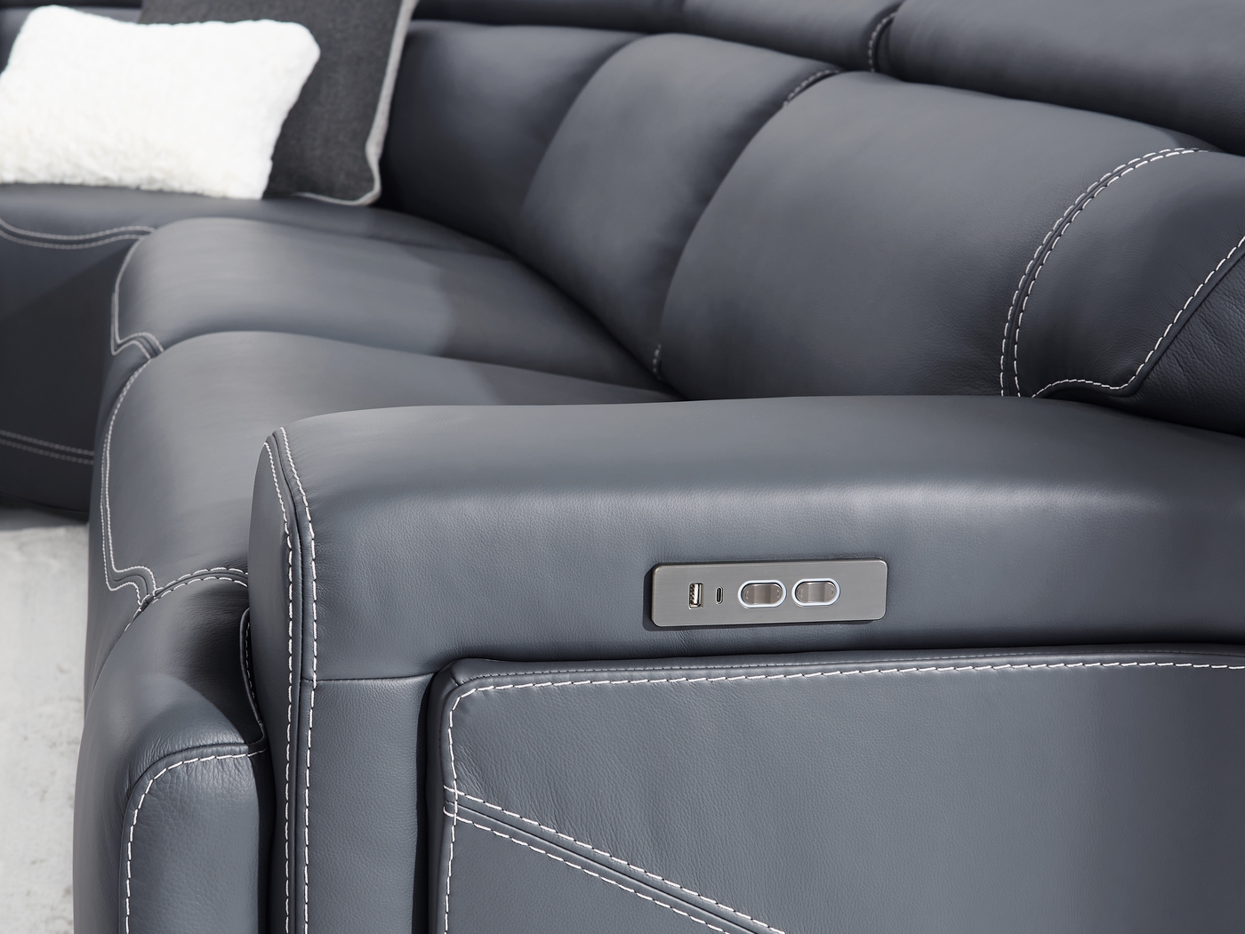 Alessio Navy Leather 8 Pc Dual Power Reclining Sectional Living Room - Thumbnail - Image 7