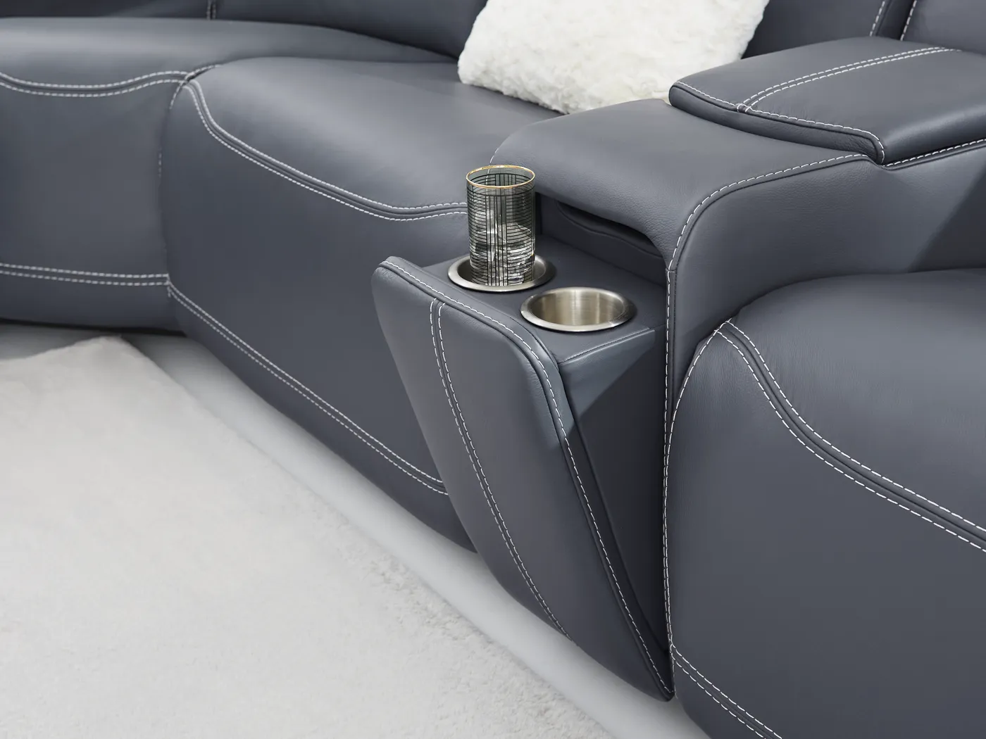 Alessio Navy Leather 6 Pc Dual Power Reclining Sectional - Thumbnail - Image 4