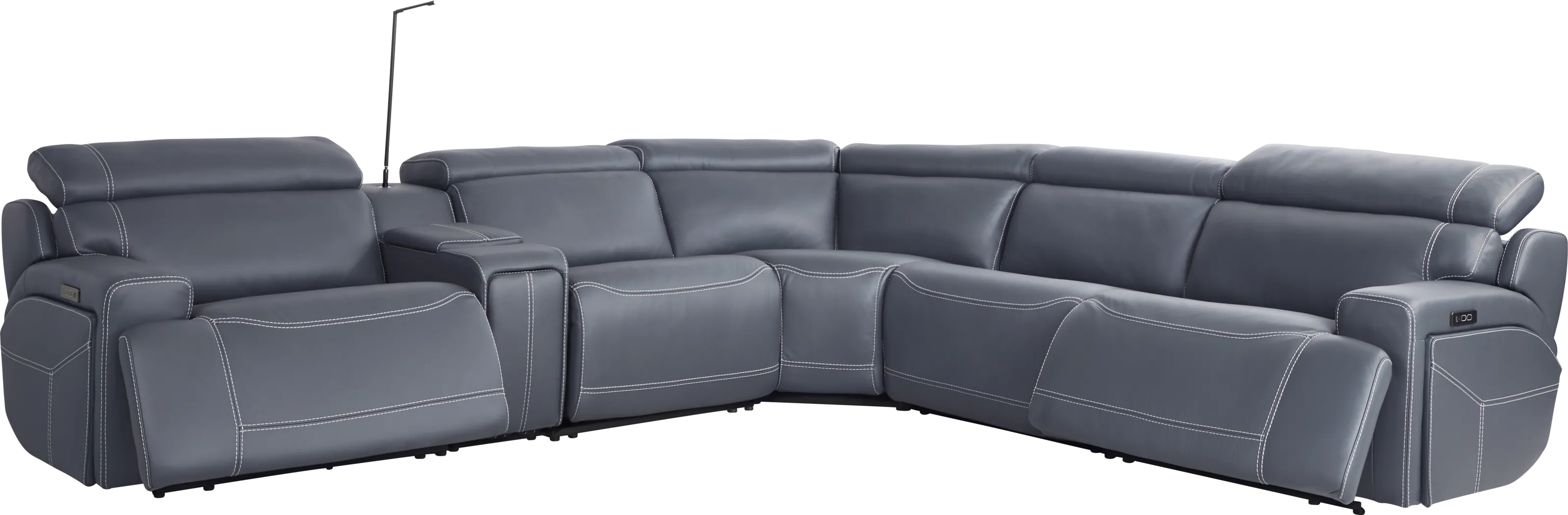 Alessio Navy Leather 6 Pc Dual Power Reclining Sectional - Thumbnail - Image 1