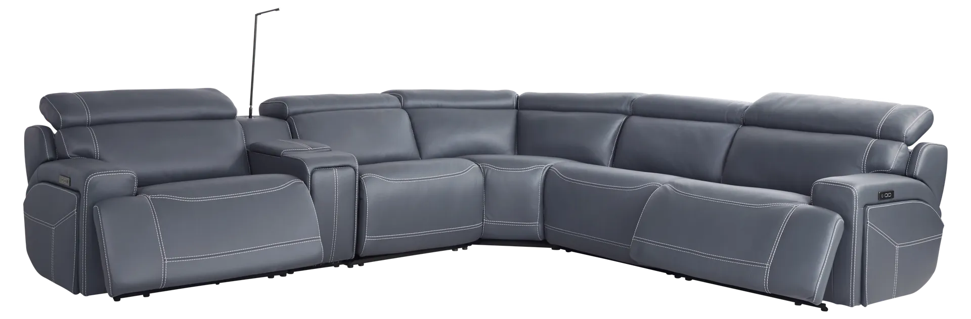navy 6 pc dual power reclining sectional