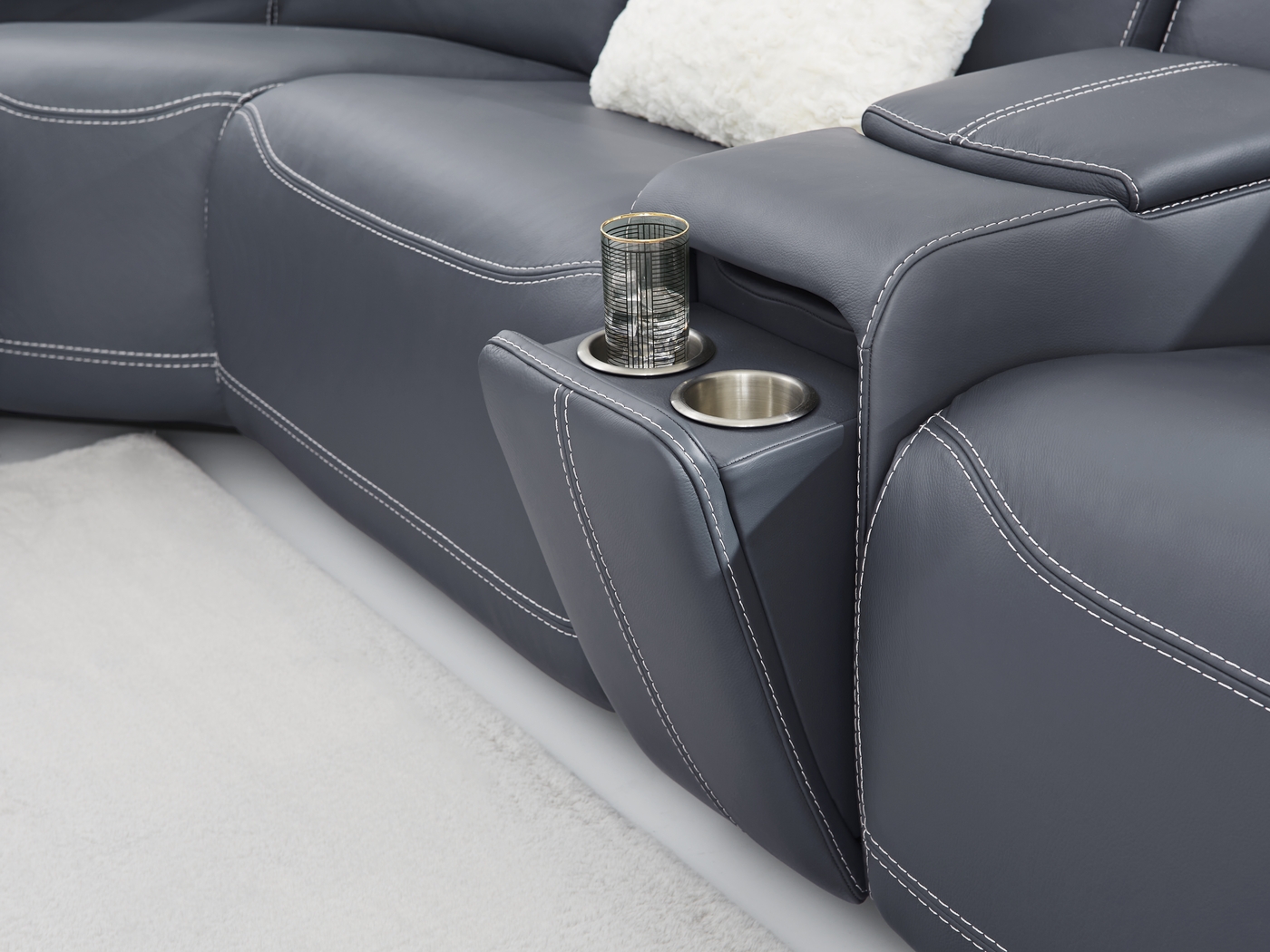 Alessio Navy Leather 7 Pc Dual Power Reclining Sectional - Thumbnail - Image 4