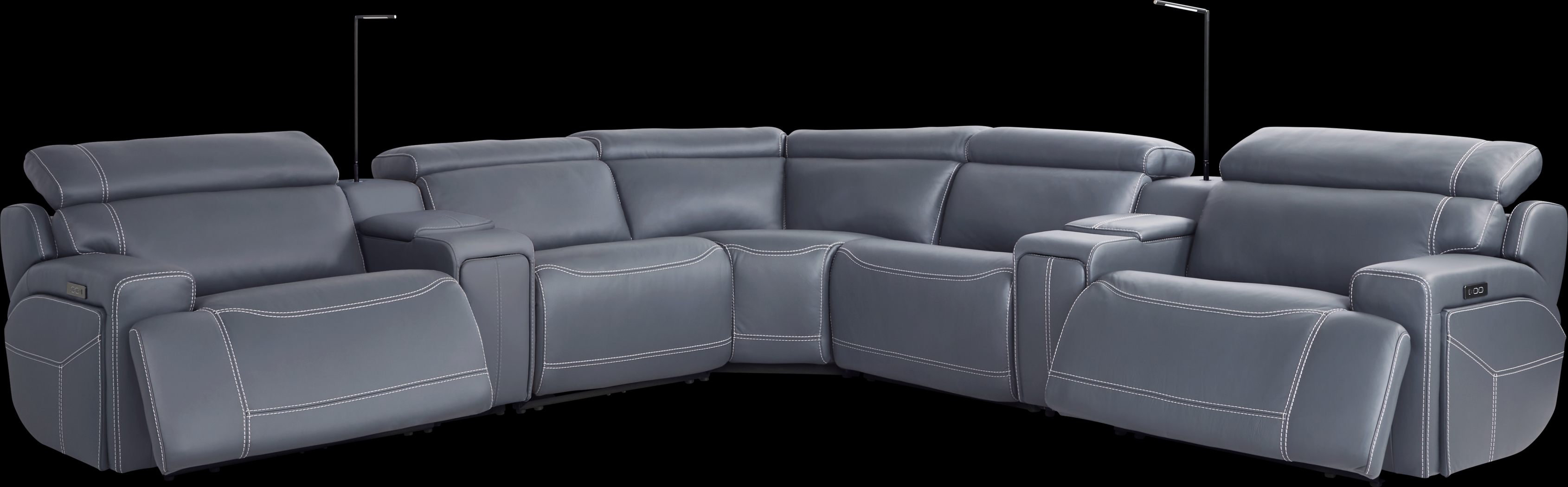 Alessio Navy Leather 7 Pc Dual Power Reclining Sectional - Thumbnail - Image 1