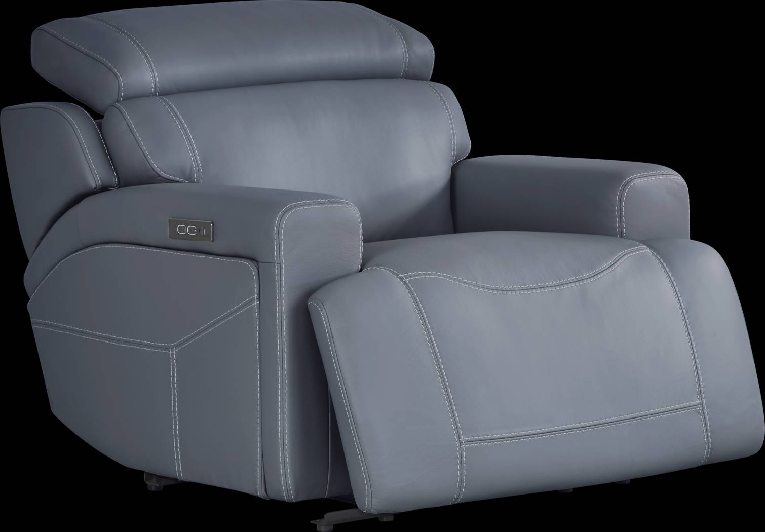 Alessio Navy Leather Dual Power Recliner - Thumbnail - Image 1