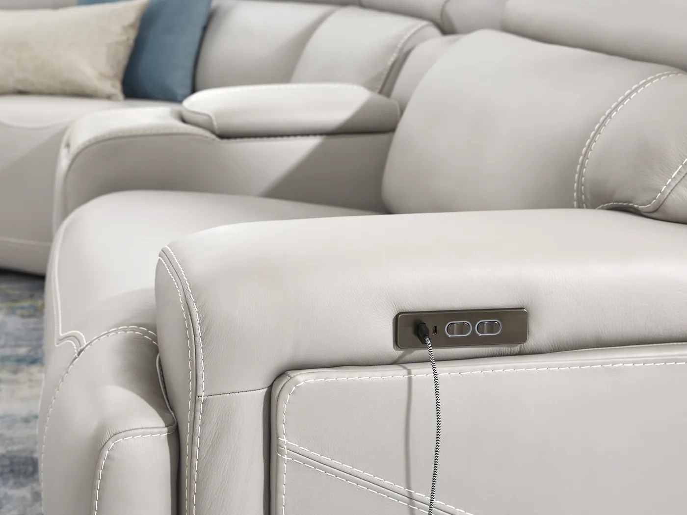 Alessio White Leather 6 Pc Dual Power Reclining Sectional - Thumbnail - Image 6