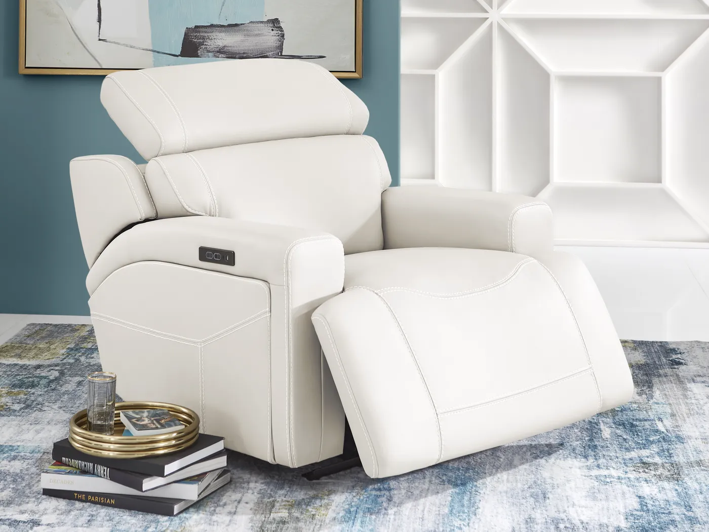 Alessio White Leather Dual Power Recliner - Thumbnail - Image 2