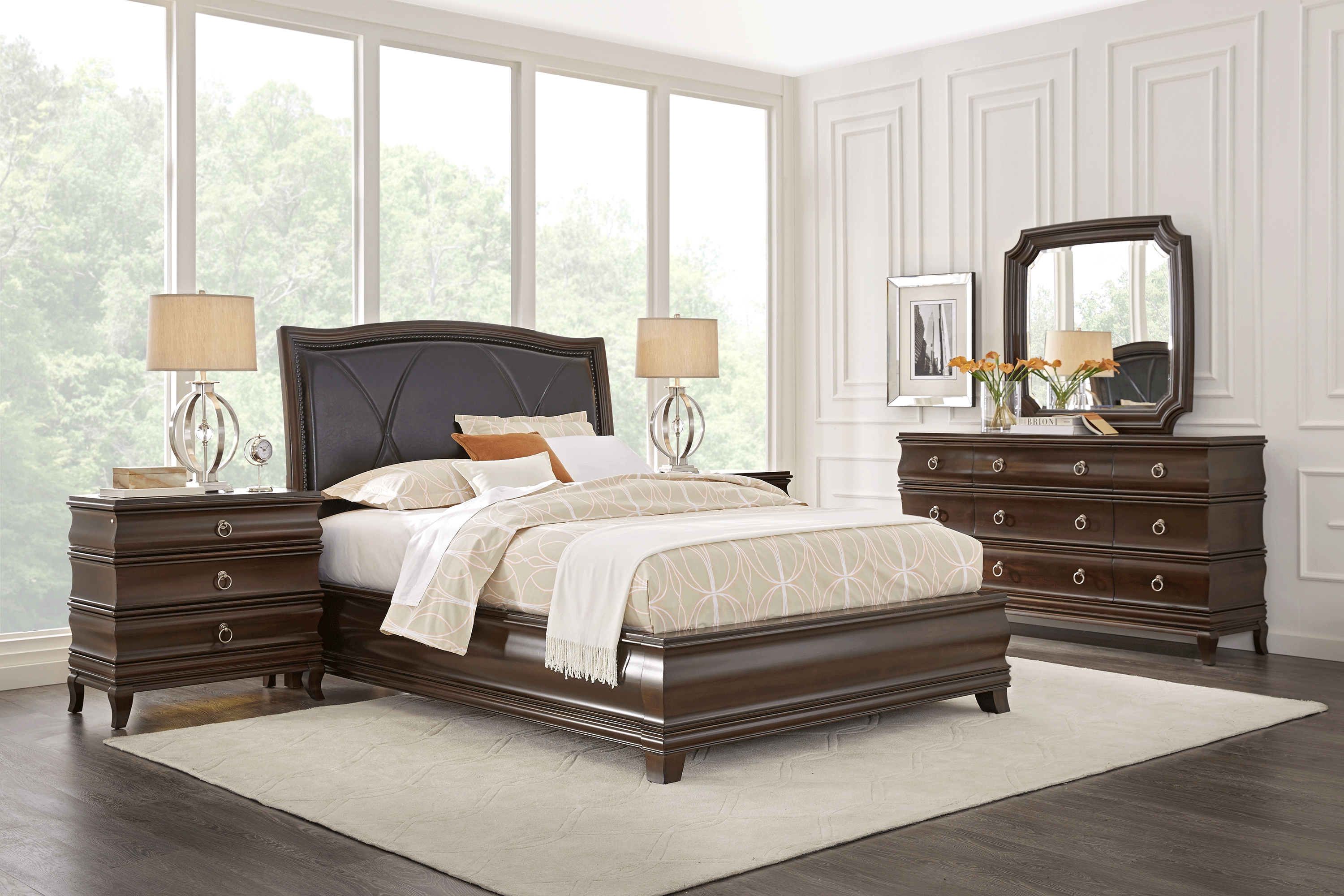 Alexi Cherry 7 Pc King Panel Bedroom with Chocolate Inset - Thumbnail - Image 1