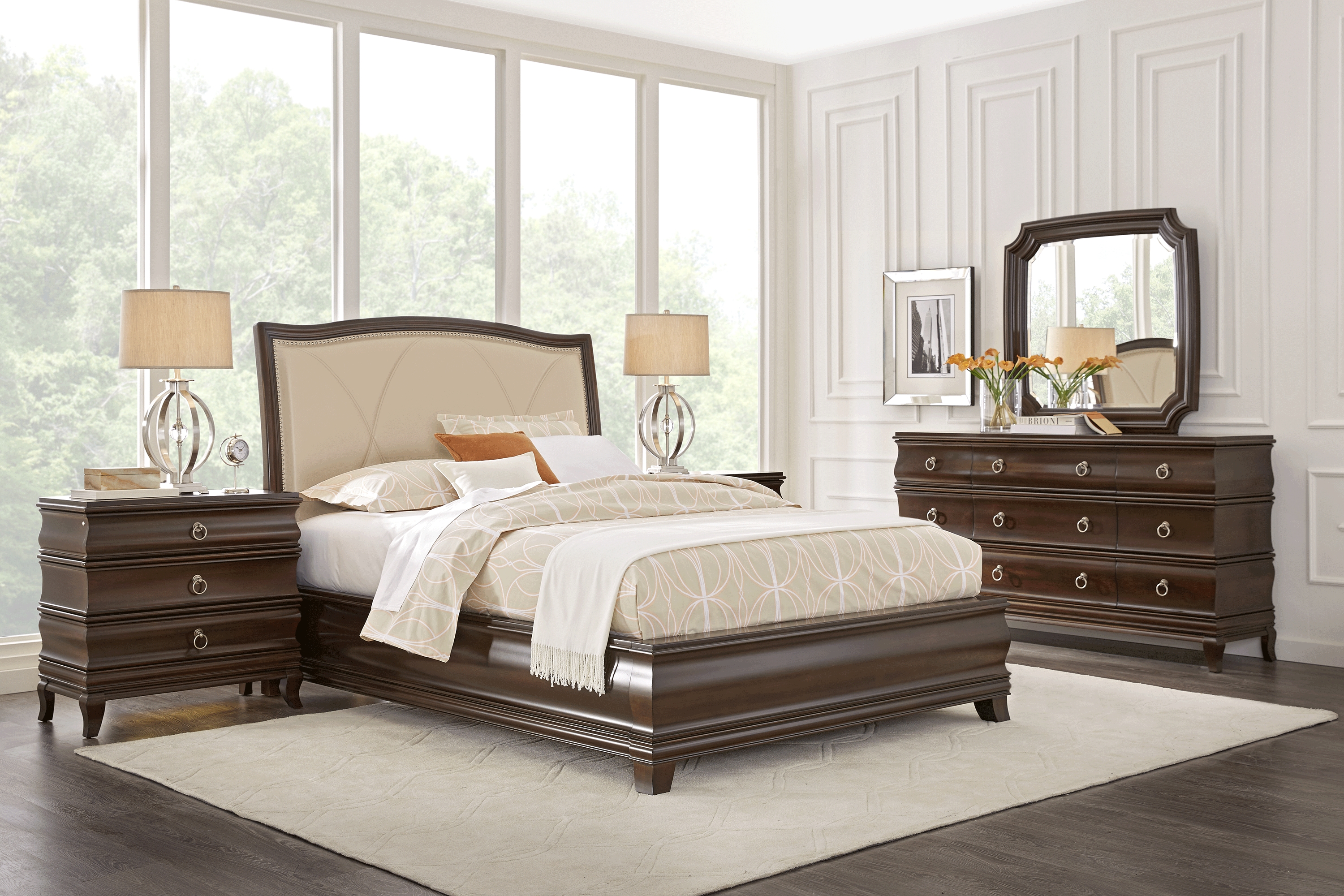 Alexi Cherry 7 Pc Queen Panel Bedroom with Cream Inset - Thumbnail - Image 1