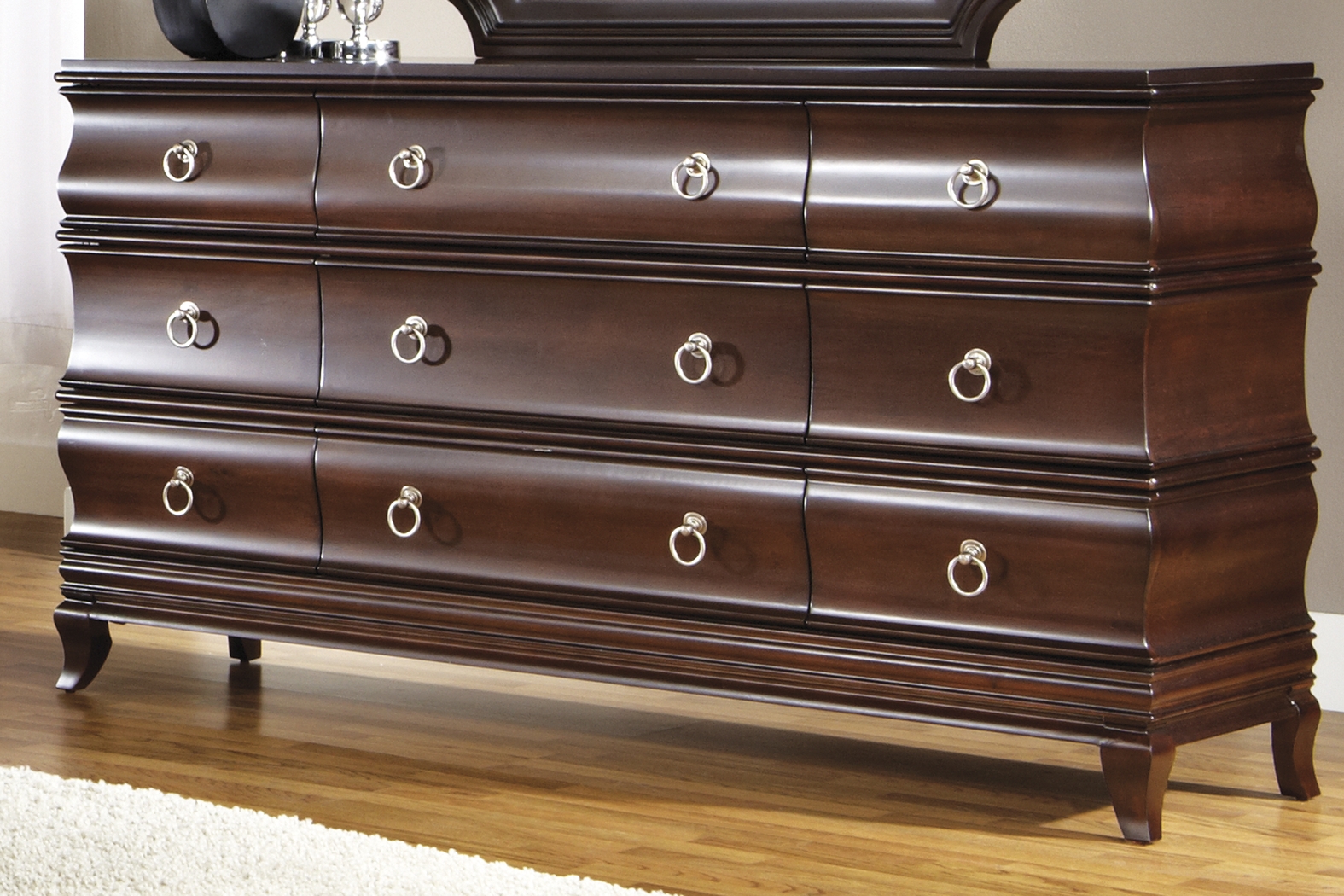 Alexi Cherry 6 Pc King Panel Bedroom with Cream Inset - Thumbnail - Image 9