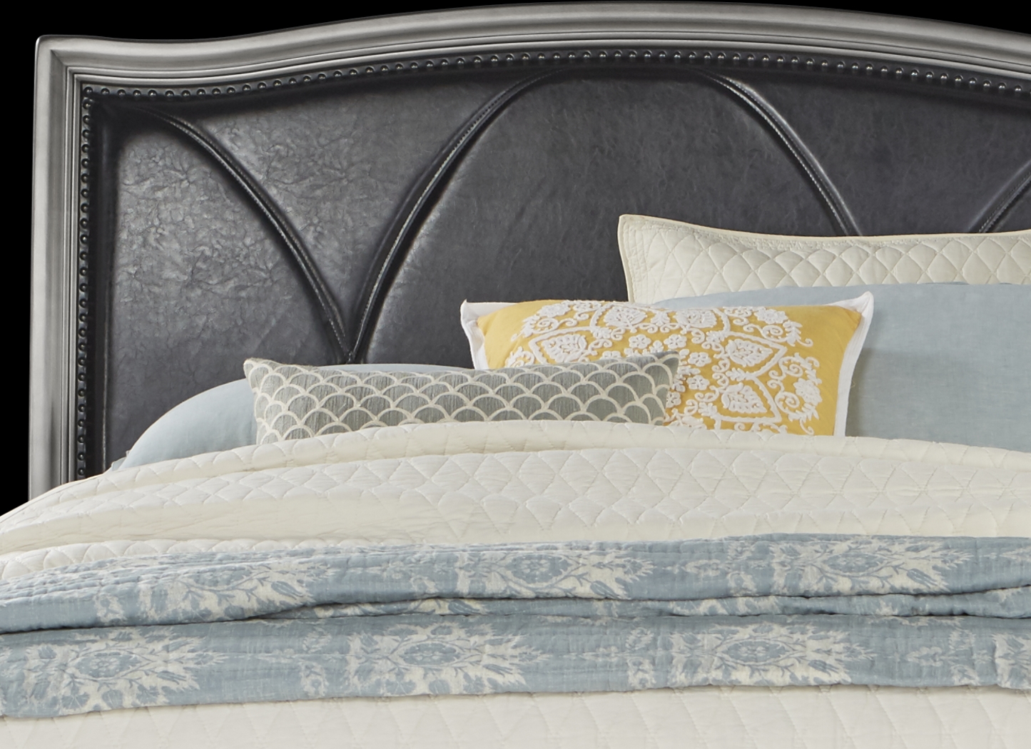 Alexi Silver 7 Pc King Panel Bedroom with Chocolate Inset - Thumbnail - Image 3